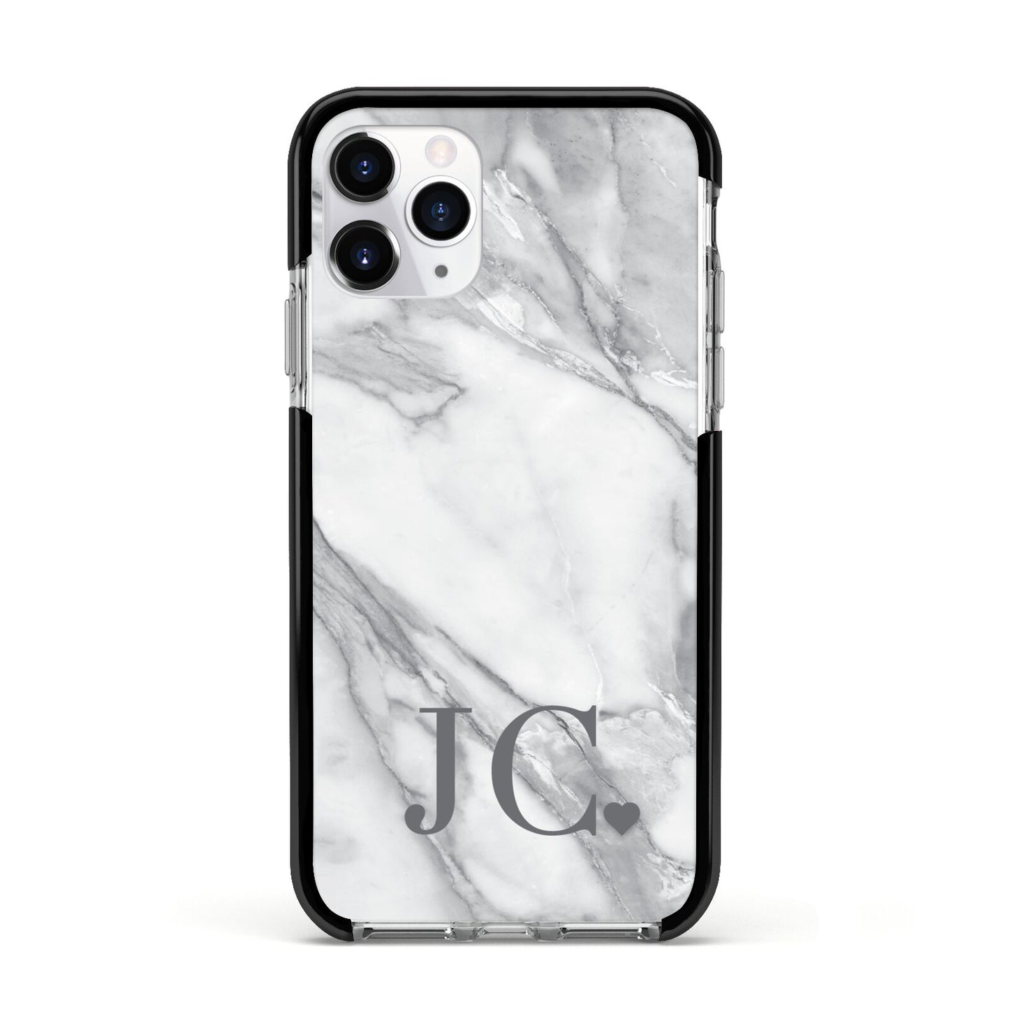 Initials Love Heart Apple iPhone 11 Pro in Silver with Black Impact Case