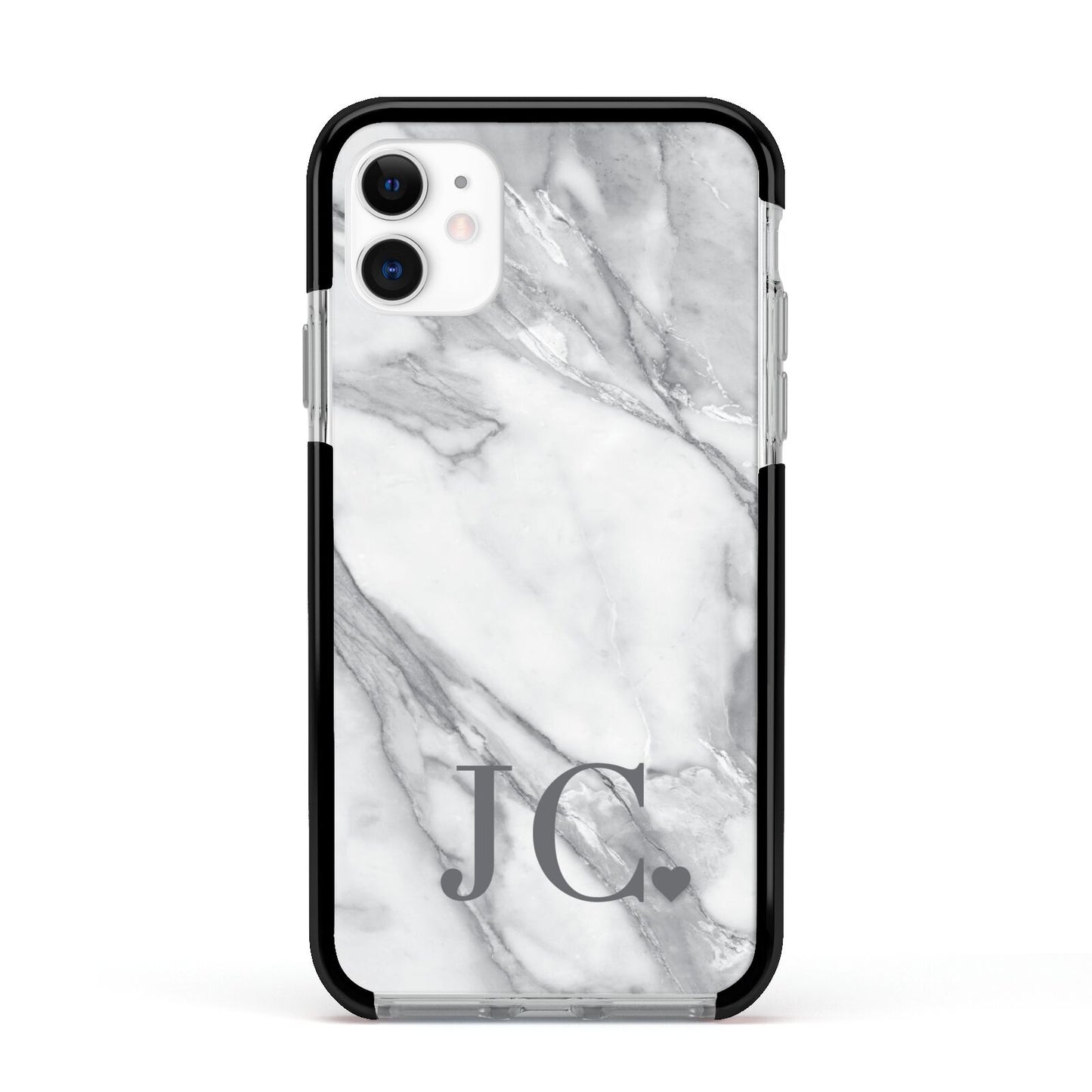 Initials Love Heart Apple iPhone 11 in White with Black Impact Case