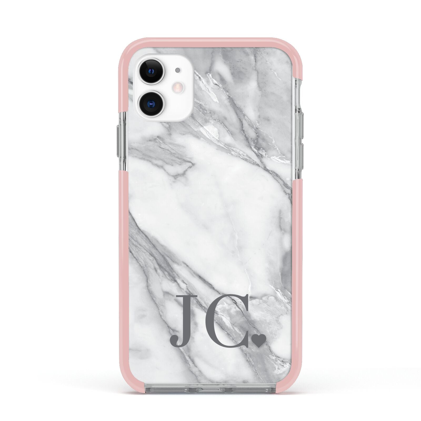Initials Love Heart Apple iPhone 11 in White with Pink Impact Case