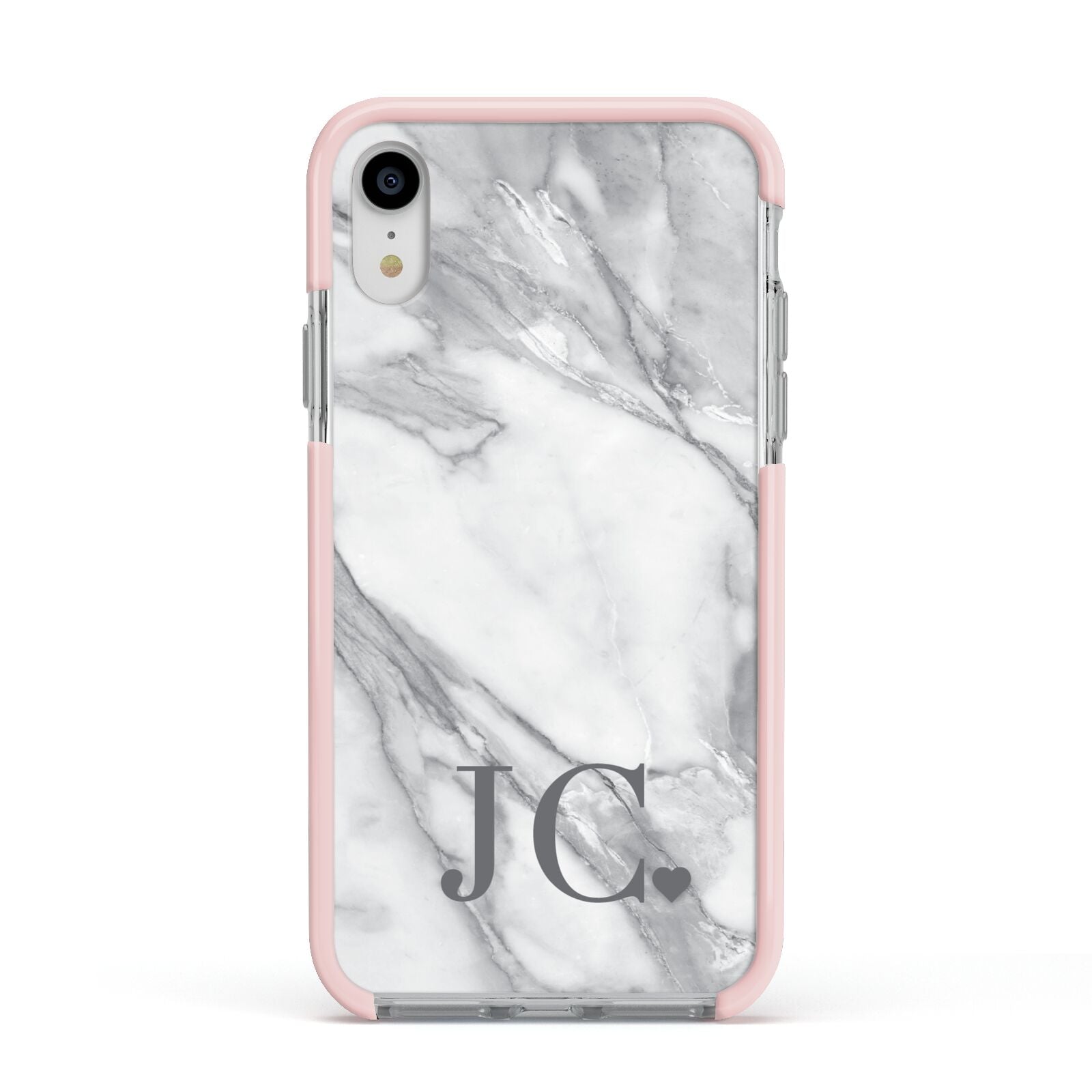 Initials Love Heart Apple iPhone XR Impact Case Pink Edge on Silver Phone