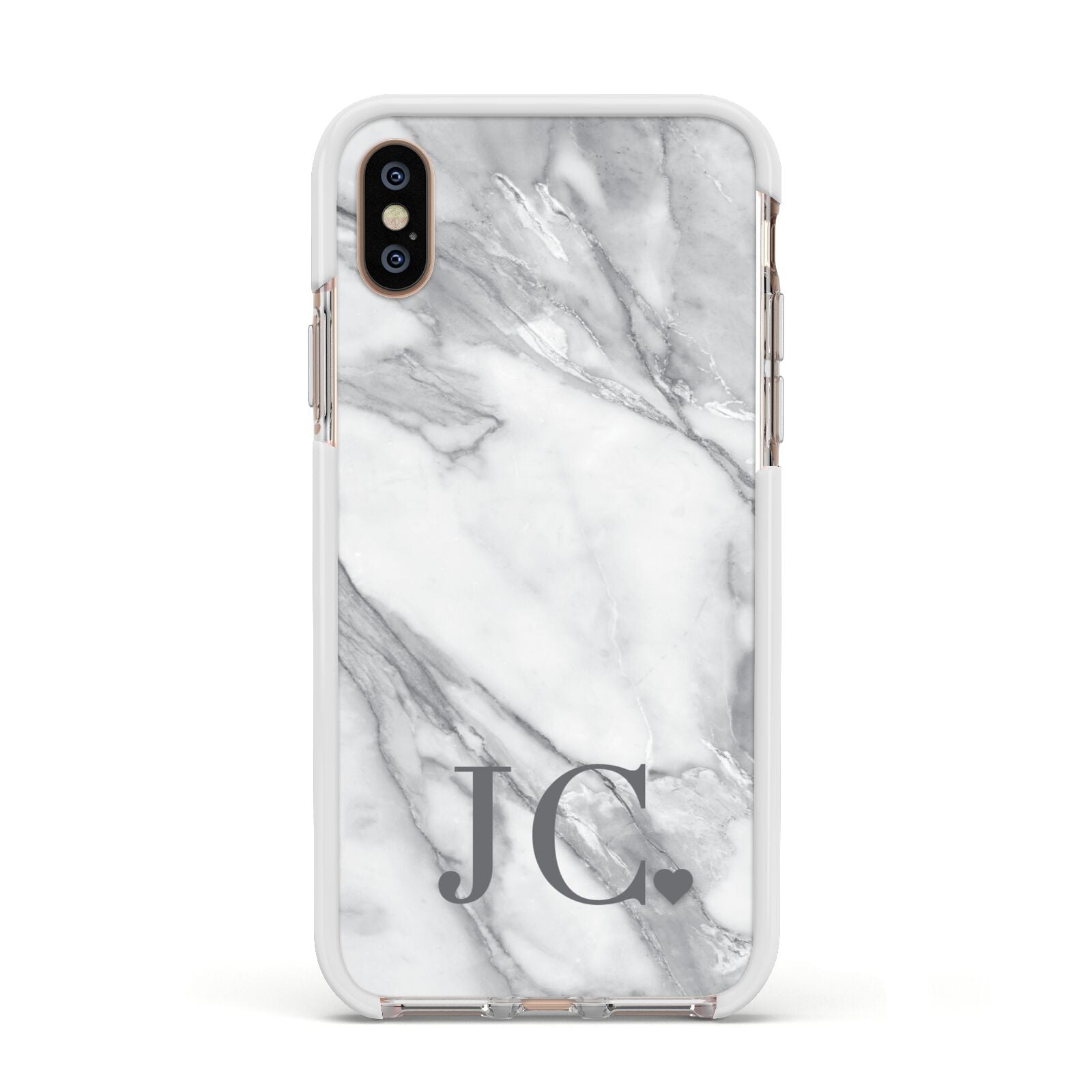 Initials Love Heart Apple iPhone Xs Impact Case White Edge on Gold Phone