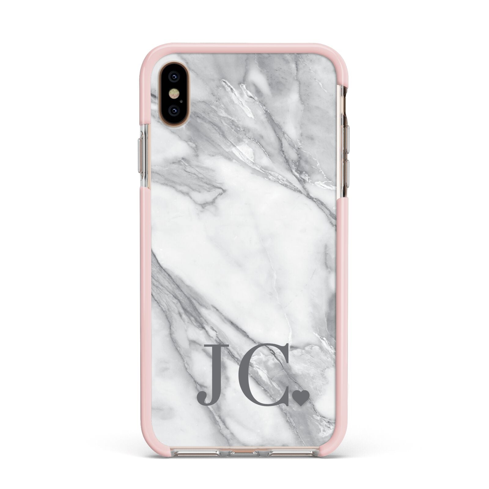 Initials Love Heart Apple iPhone Xs Max Impact Case Pink Edge on Gold Phone
