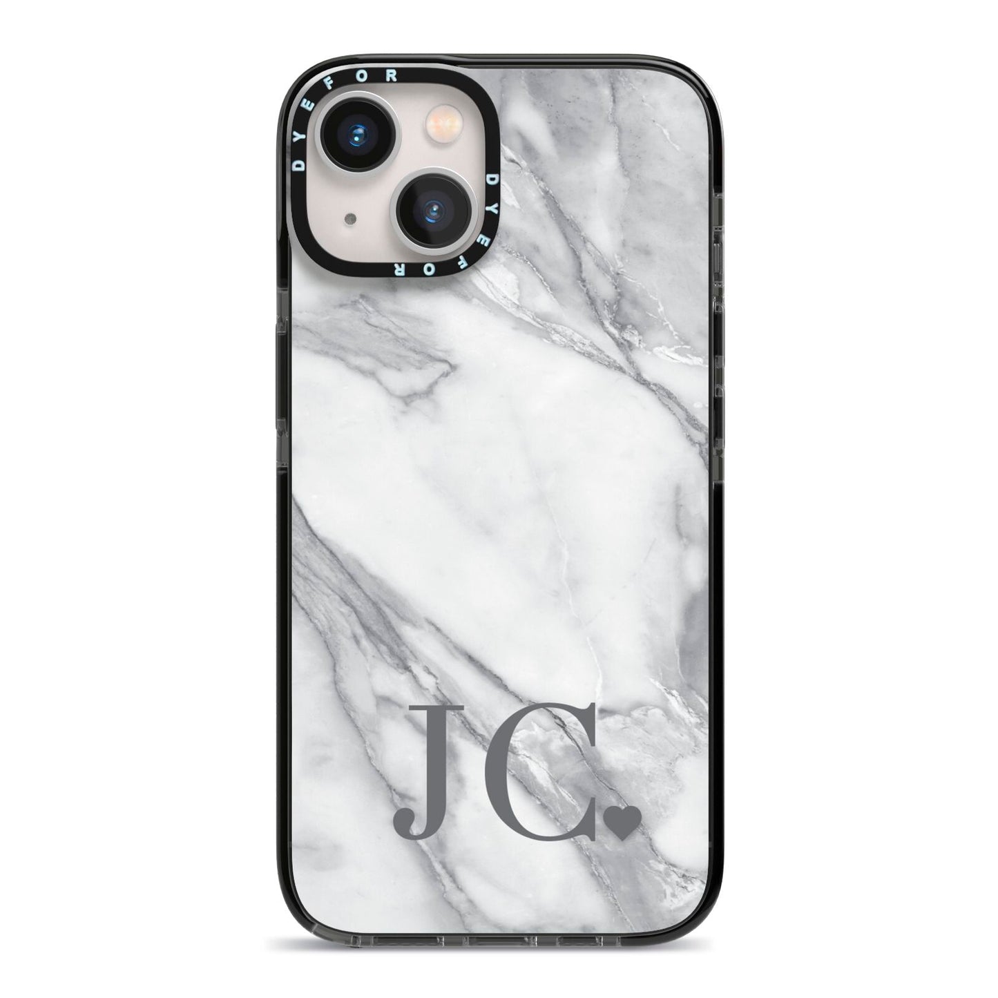 Initials Love Heart iPhone 13 Black Impact Case on Silver phone