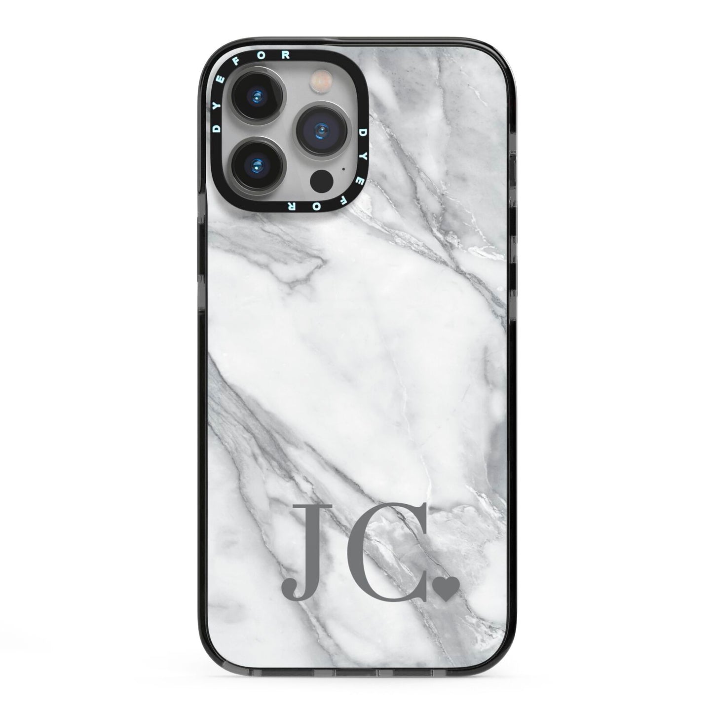Initials Love Heart iPhone 13 Pro Max Black Impact Case on Silver phone