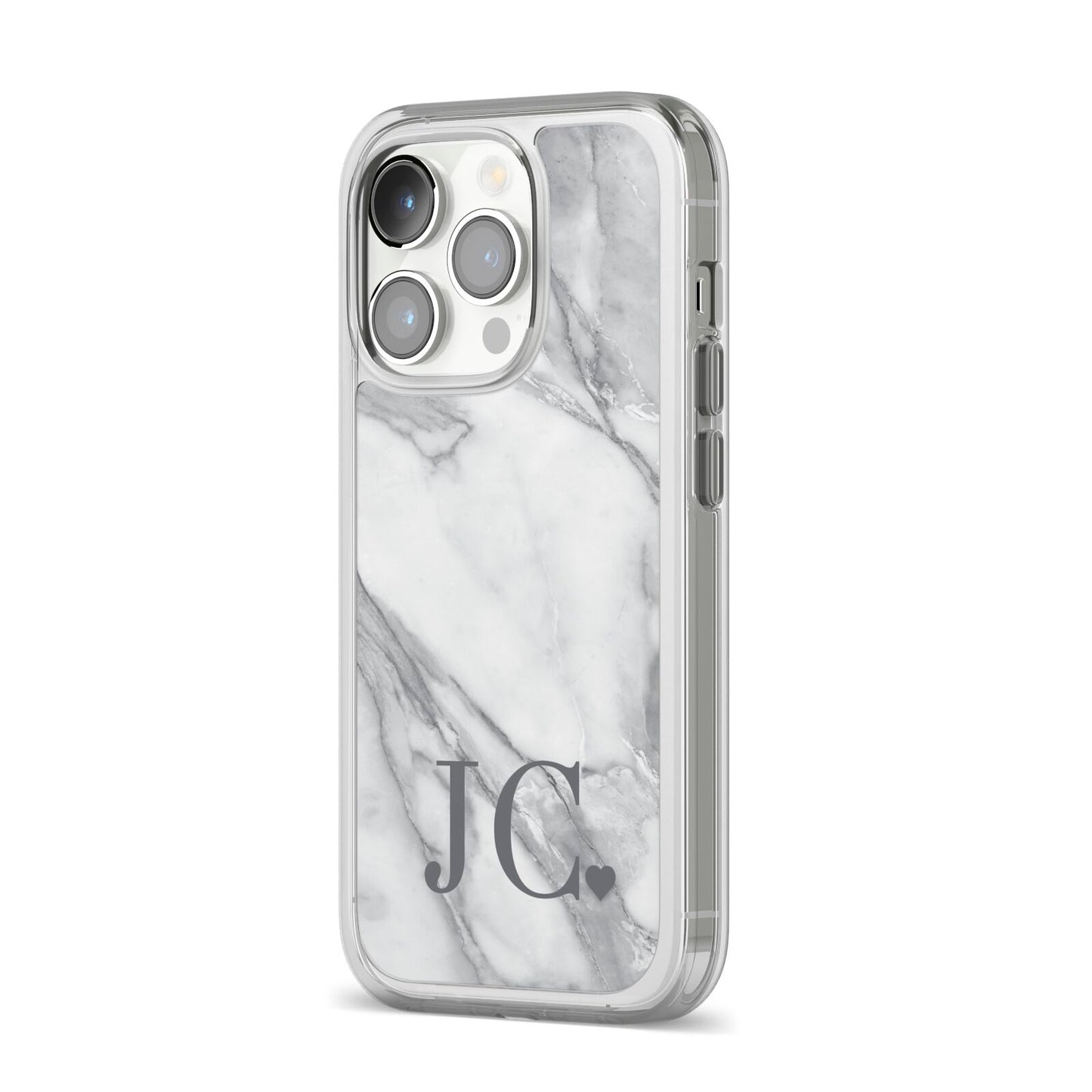 Initials Love Heart iPhone 14 Pro Clear Tough Case Silver Angled Image