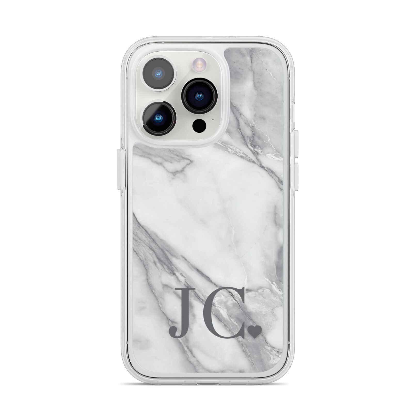 Initials Love Heart iPhone 14 Pro Clear Tough Case Silver
