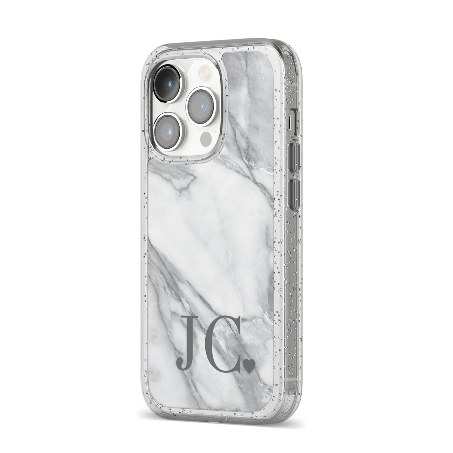 Initials Love Heart iPhone 14 Pro Glitter Tough Case Silver Angled Image