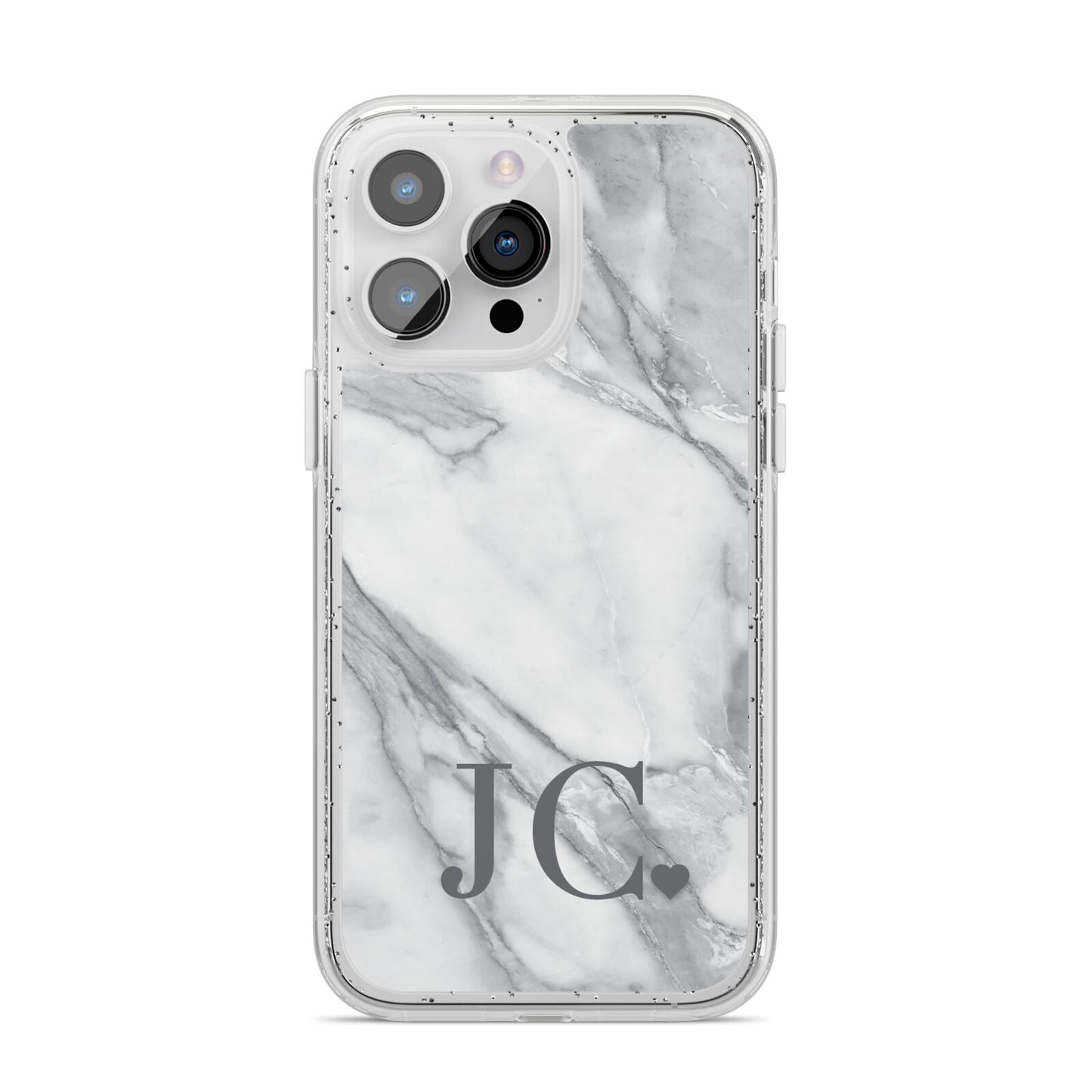Initials Love Heart iPhone 14 Pro Max Glitter Tough Case Silver