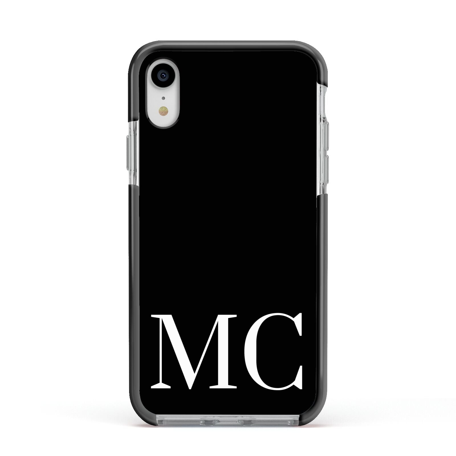 Initials Personalised 1 Apple iPhone XR Impact Case Black Edge on Silver Phone