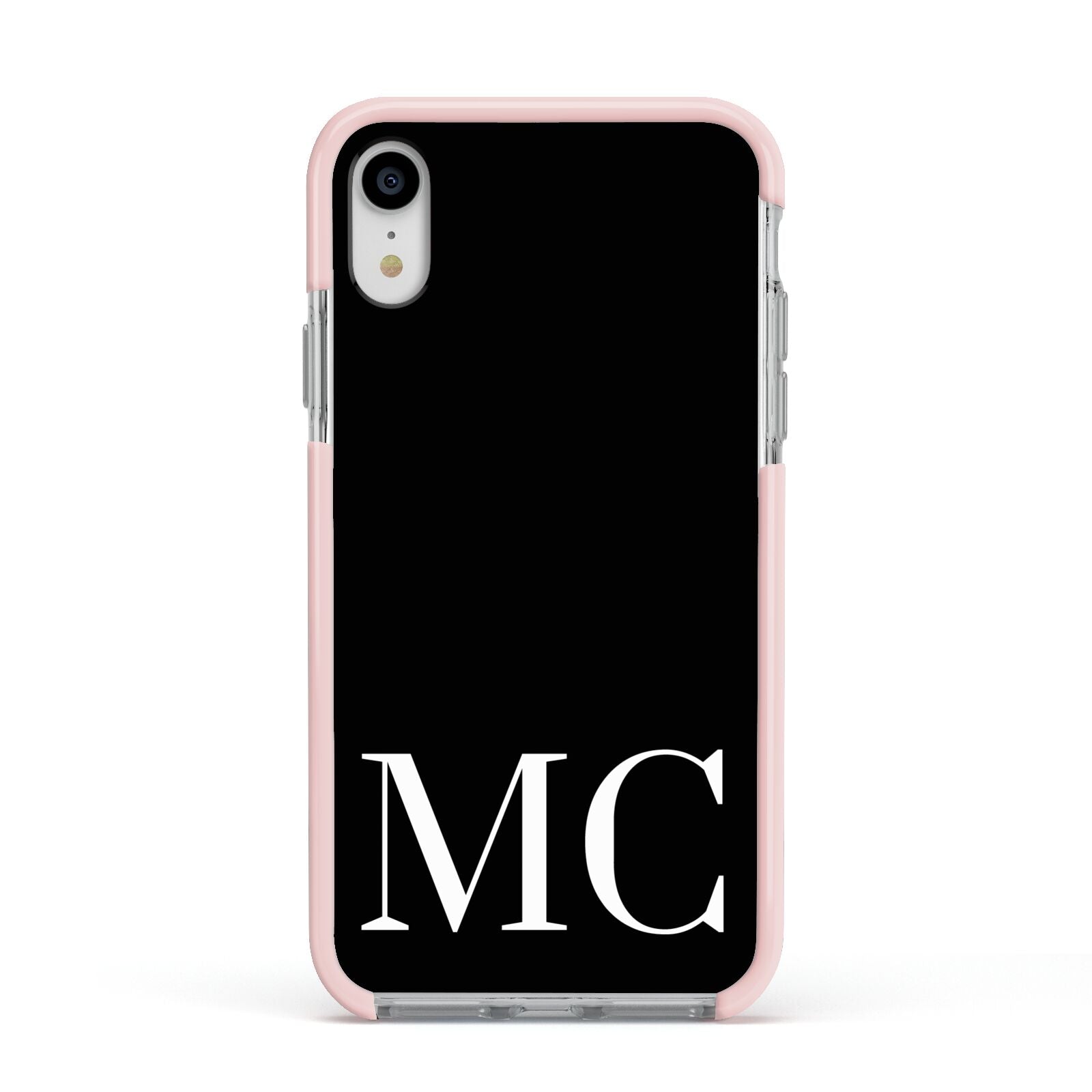 Initials Personalised 1 Apple iPhone XR Impact Case Pink Edge on Silver Phone