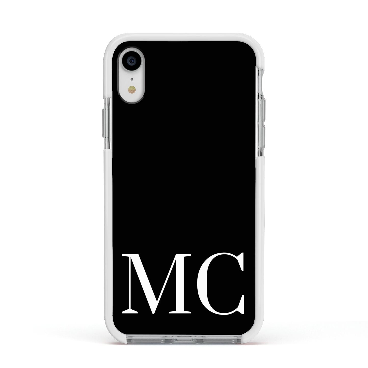 Initials Personalised 1 Apple iPhone XR Impact Case White Edge on Silver Phone
