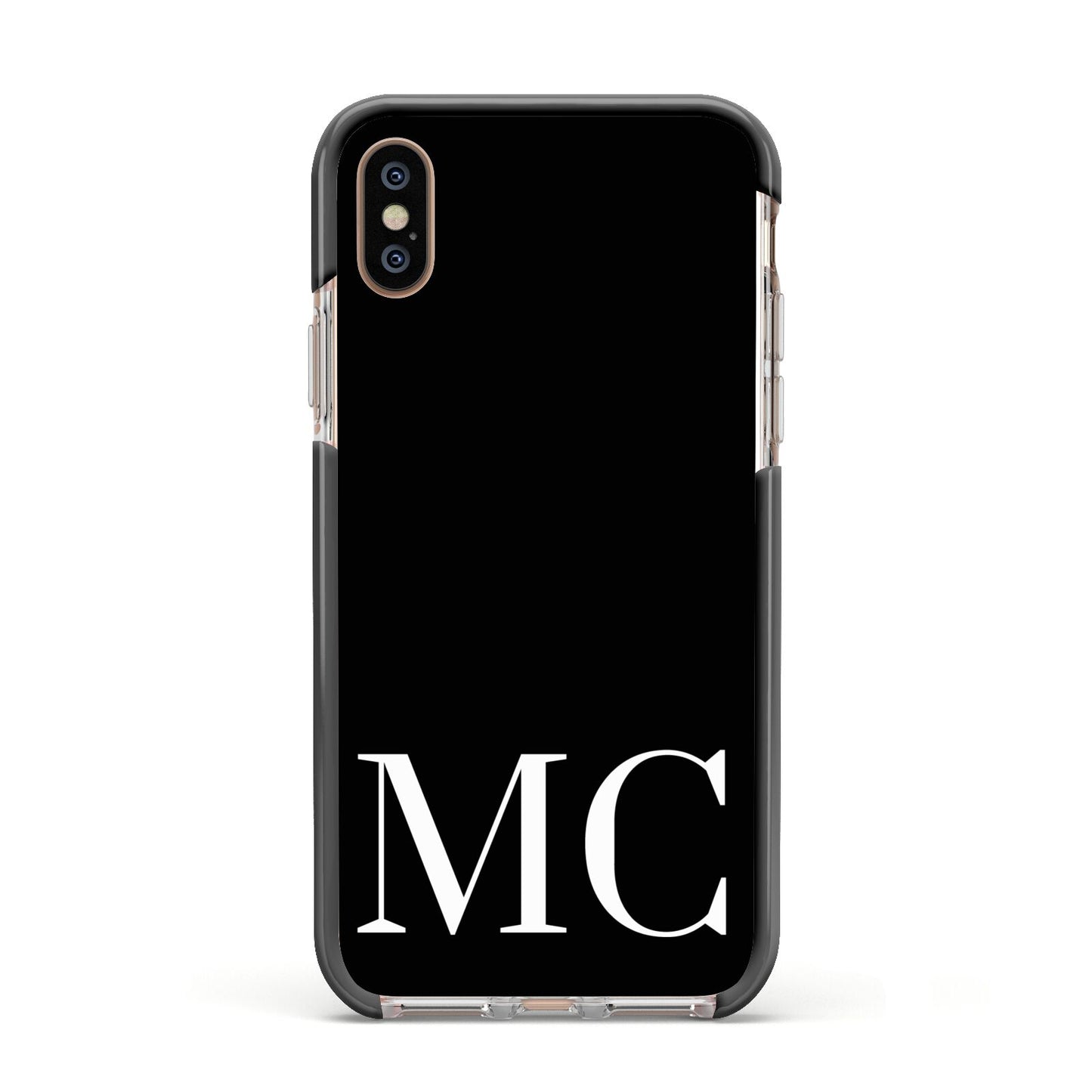 Initials Personalised 1 Apple iPhone Xs Impact Case Black Edge on Gold Phone