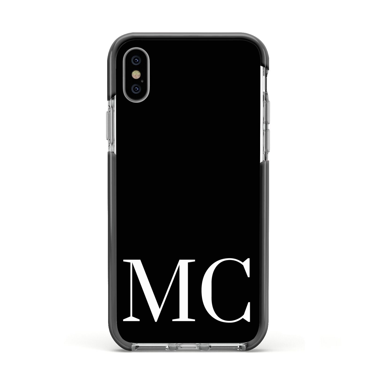 Initials Personalised 1 Apple iPhone Xs Impact Case Black Edge on Silver Phone
