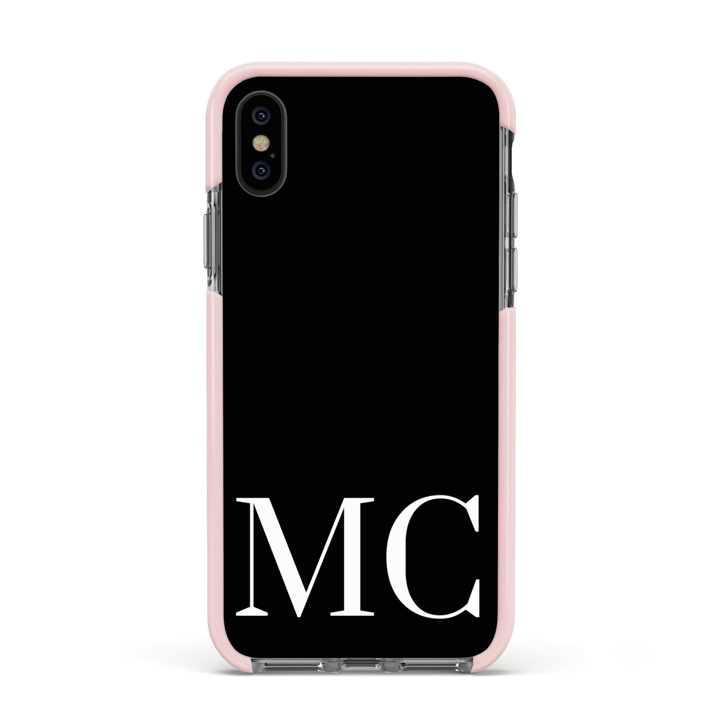 Initials Personalised 1 Apple iPhone Xs Impact Case Pink Edge on Black Phone