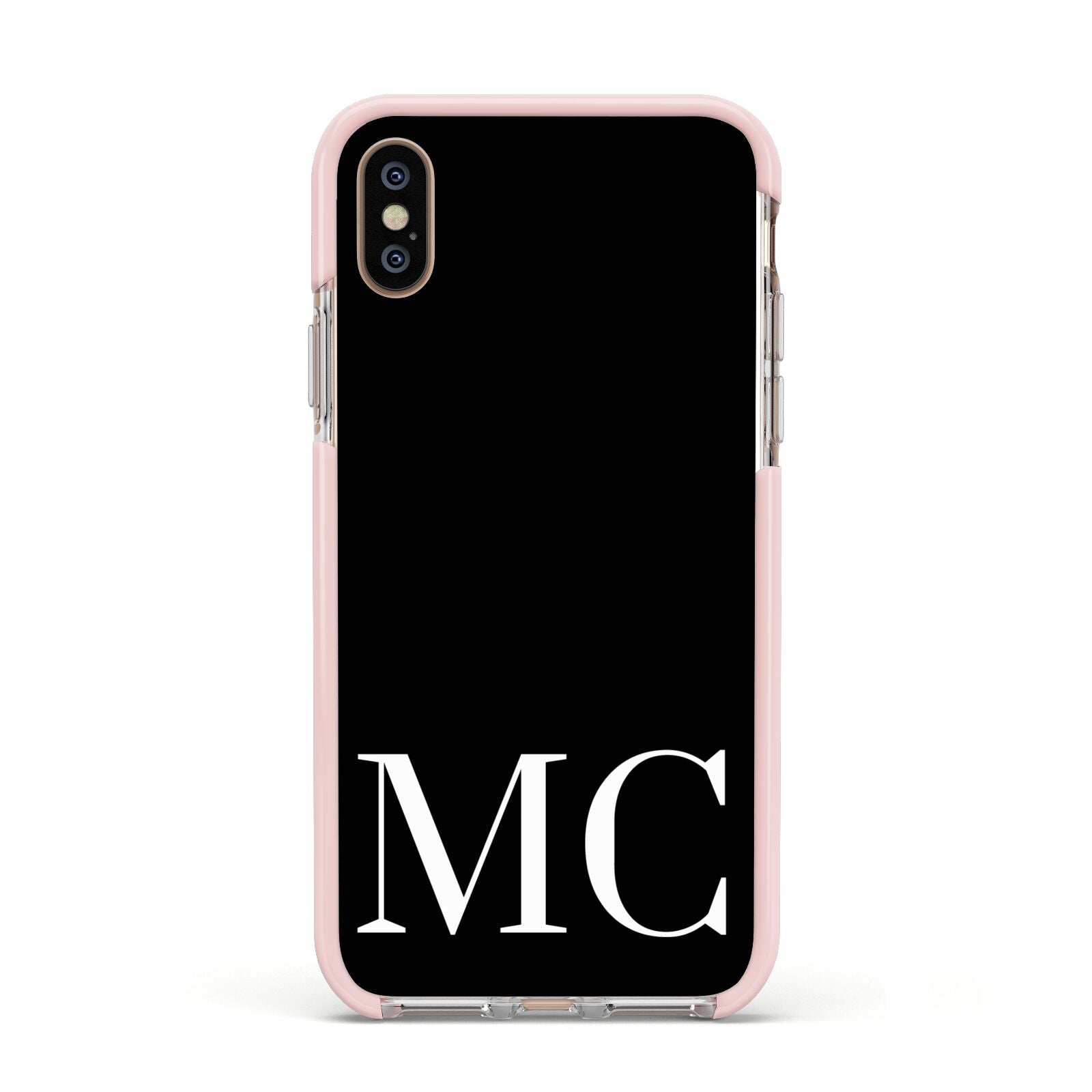 Initials Personalised 1 Apple iPhone Xs Impact Case Pink Edge on Gold Phone