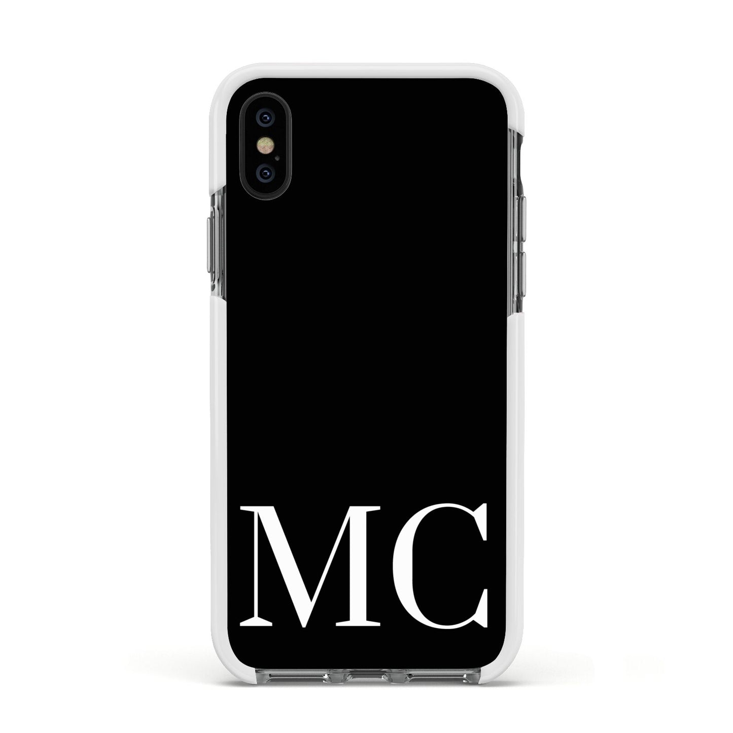 Initials Personalised 1 Apple iPhone Xs Impact Case White Edge on Black Phone