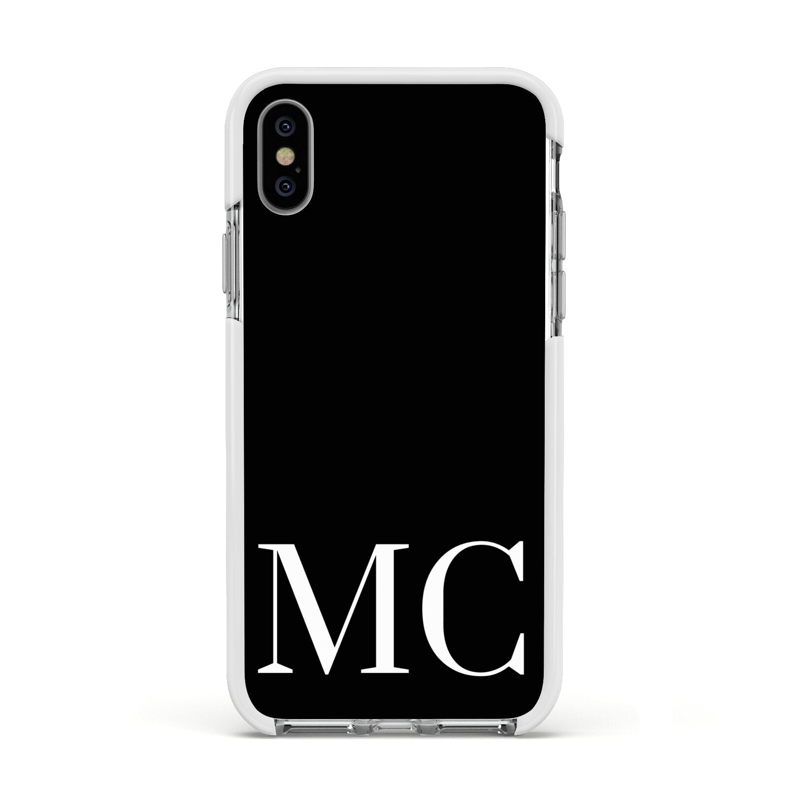 Initials Personalised 1 Apple iPhone Xs Impact Case White Edge on Silver Phone