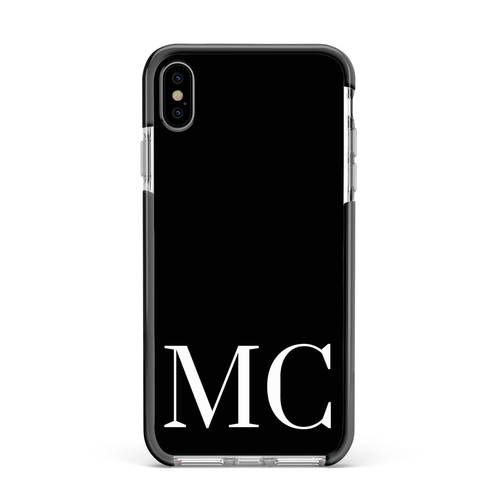 Initials Personalised 1 Apple iPhone Xs Max Impact Case Black Edge on Silver Phone