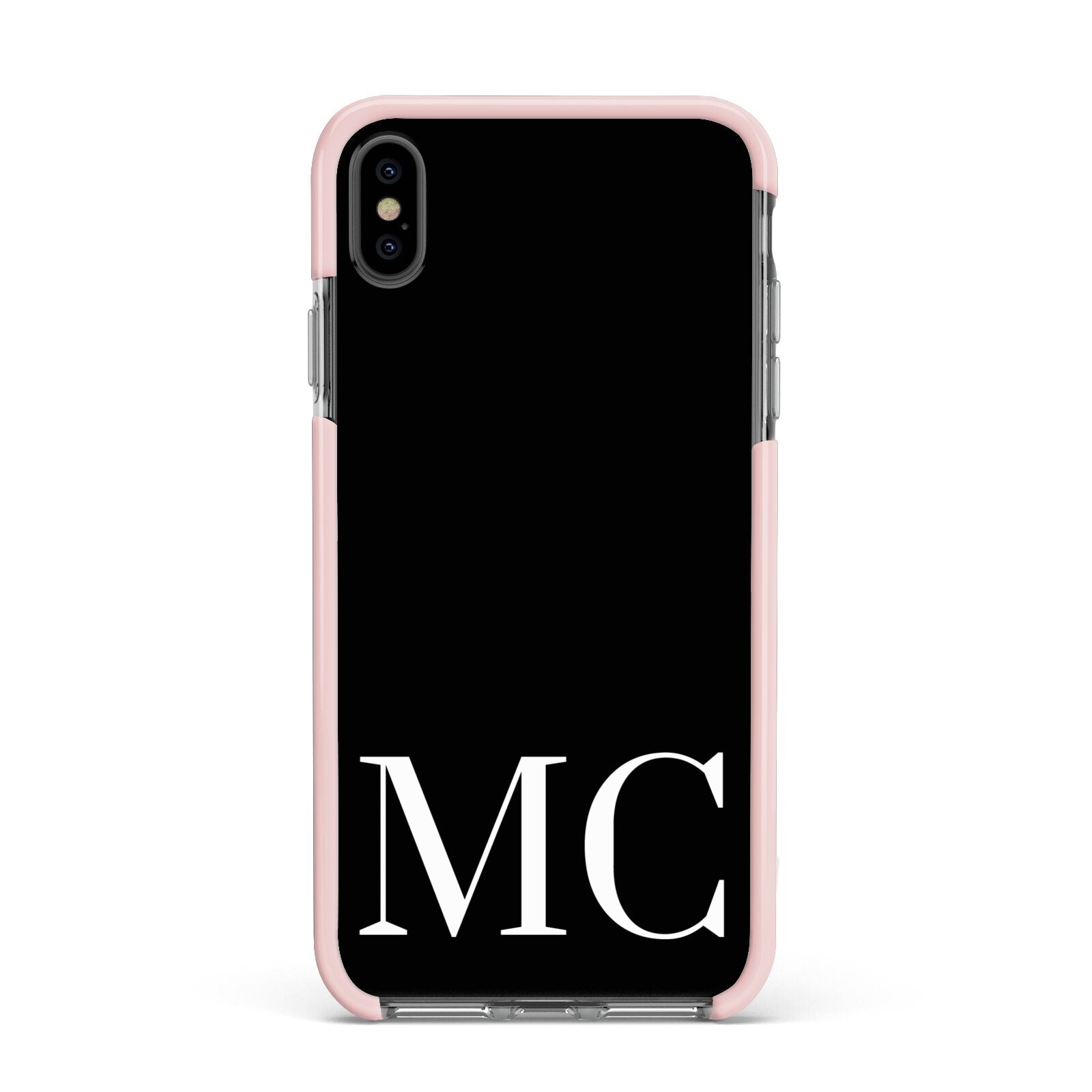 Initials Personalised 1 Apple iPhone Xs Max Impact Case Pink Edge on Black Phone