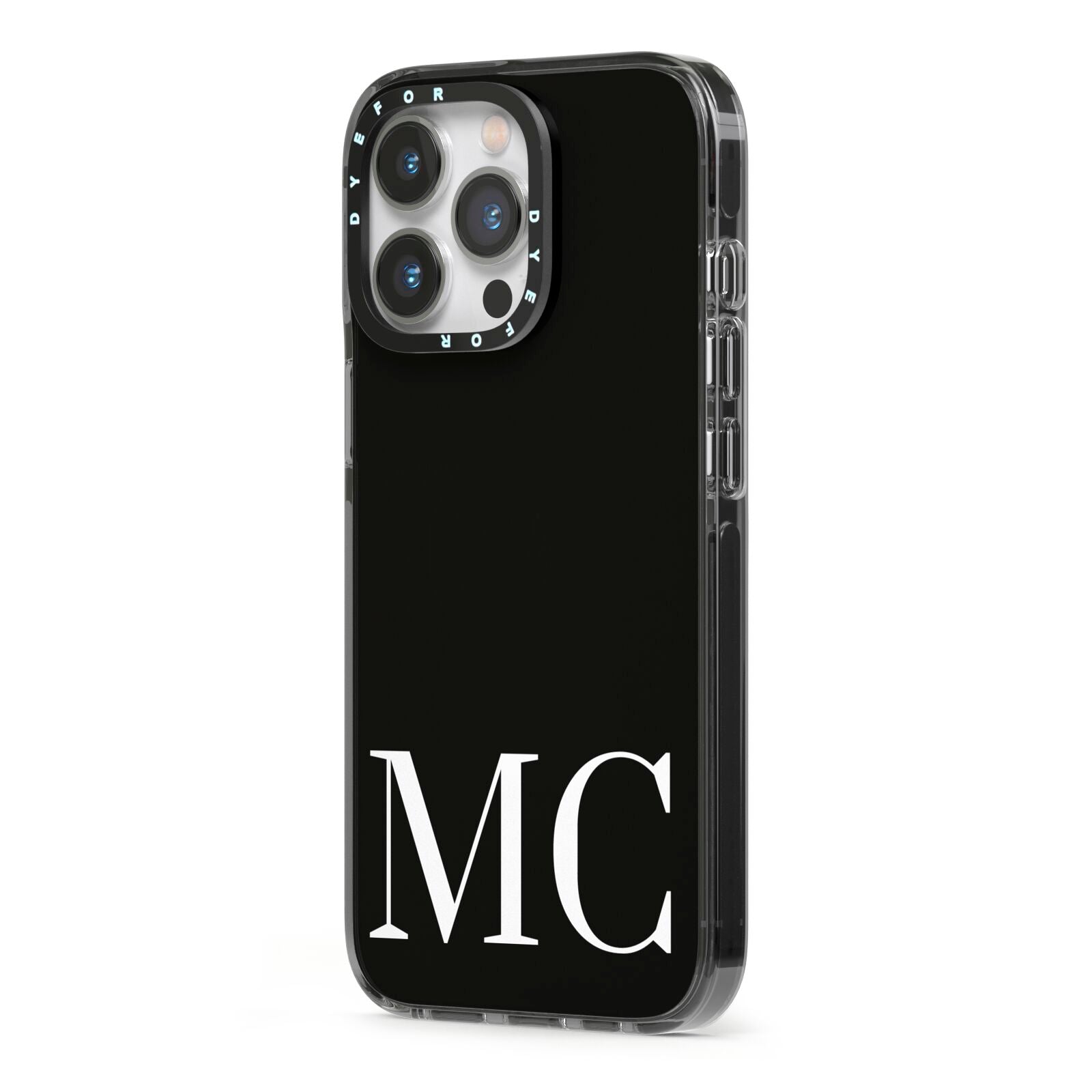 Initials Personalised 1 iPhone 13 Pro Black Impact Case Side Angle on Silver phone