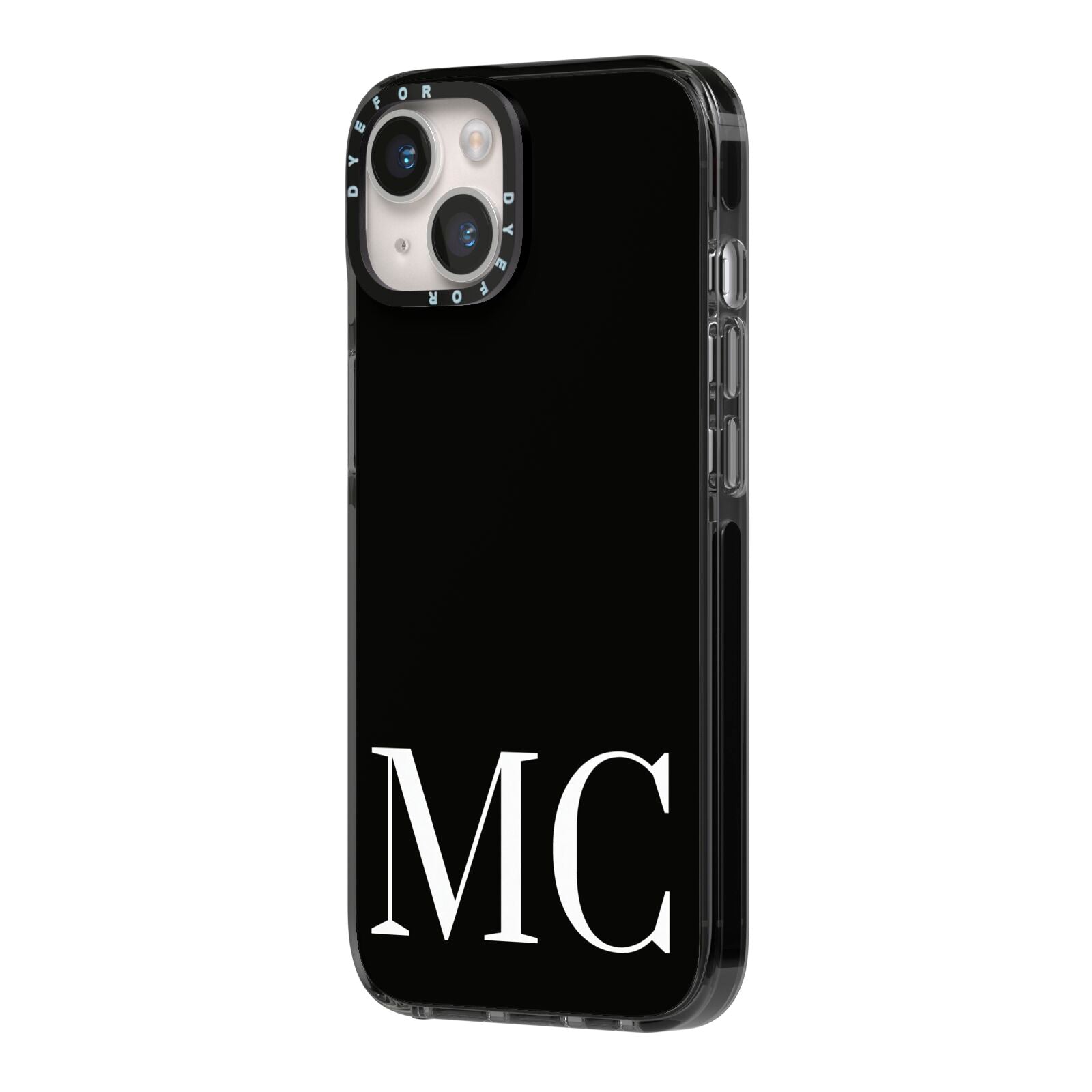 Initials Personalised 1 iPhone 14 Black Impact Case Side Angle on Silver phone