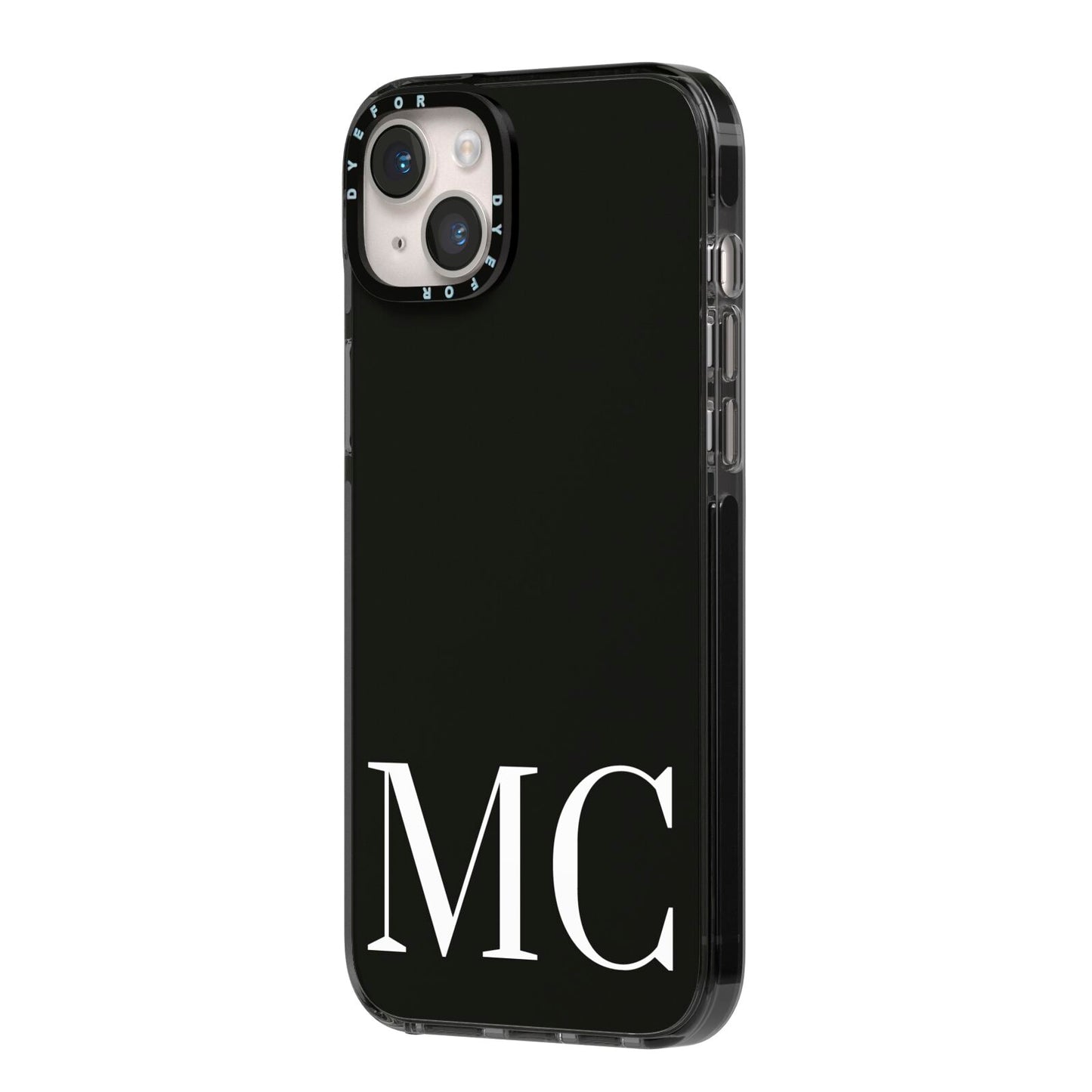 Initials Personalised 1 iPhone 14 Plus Black Impact Case Side Angle on Silver phone