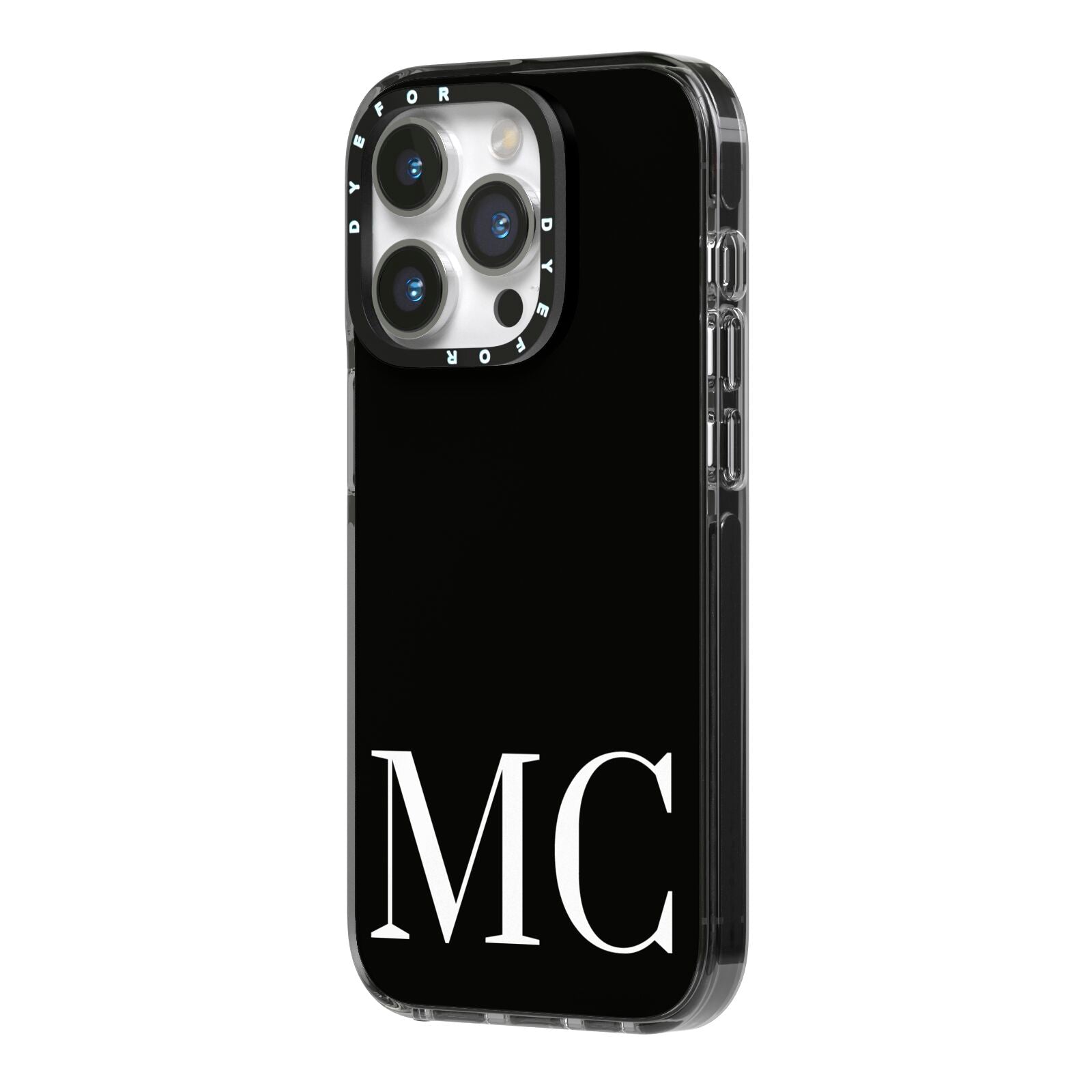 Initials Personalised 1 iPhone 14 Pro Black Impact Case Side Angle on Silver phone