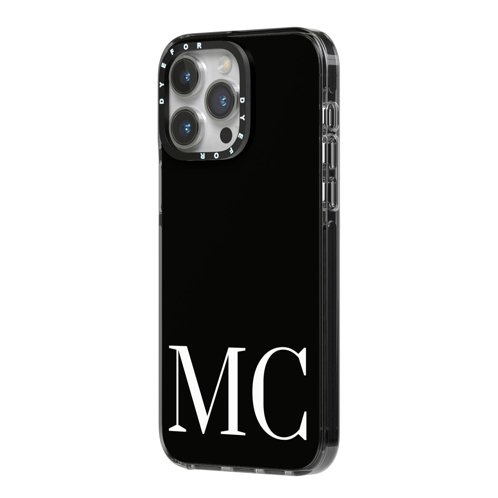 Initials Personalised 1 iPhone 14 Pro Max Black Impact Case Side Angle on Silver phone