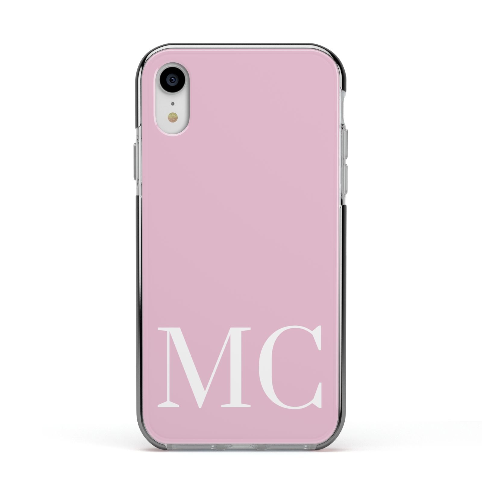 Initials Personalised 2 Apple iPhone XR Impact Case Black Edge on Silver Phone