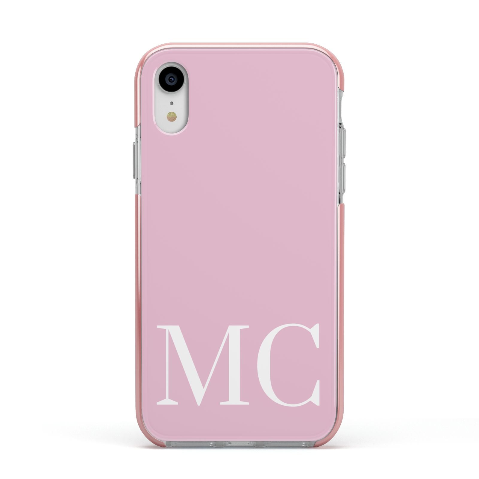 Initials Personalised 2 Apple iPhone XR Impact Case Pink Edge on Silver Phone