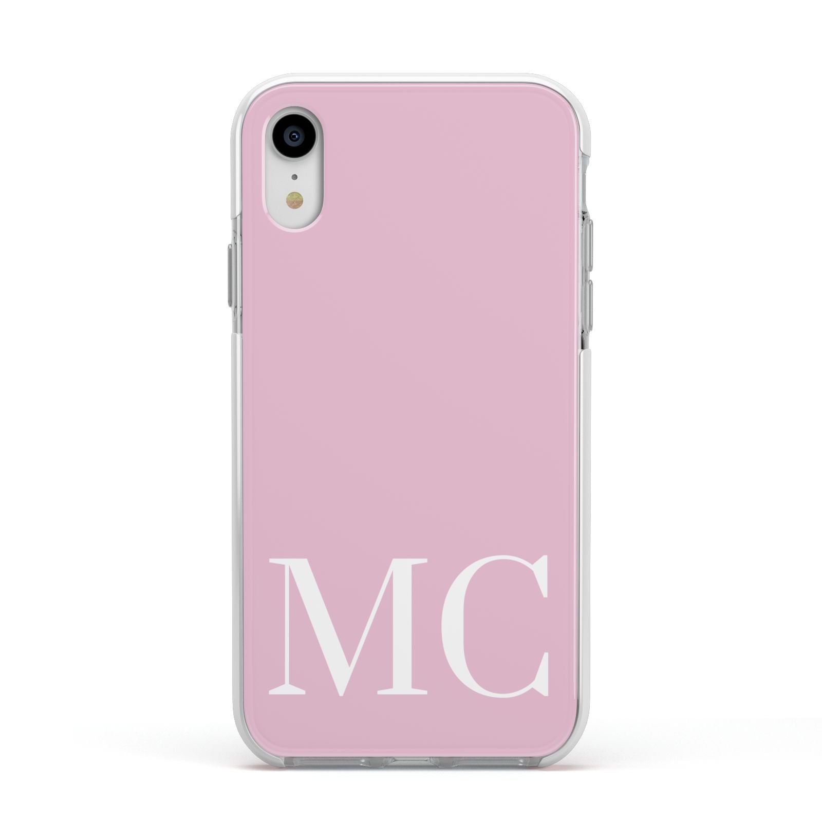 Initials Personalised 2 Apple iPhone XR Impact Case White Edge on Silver Phone