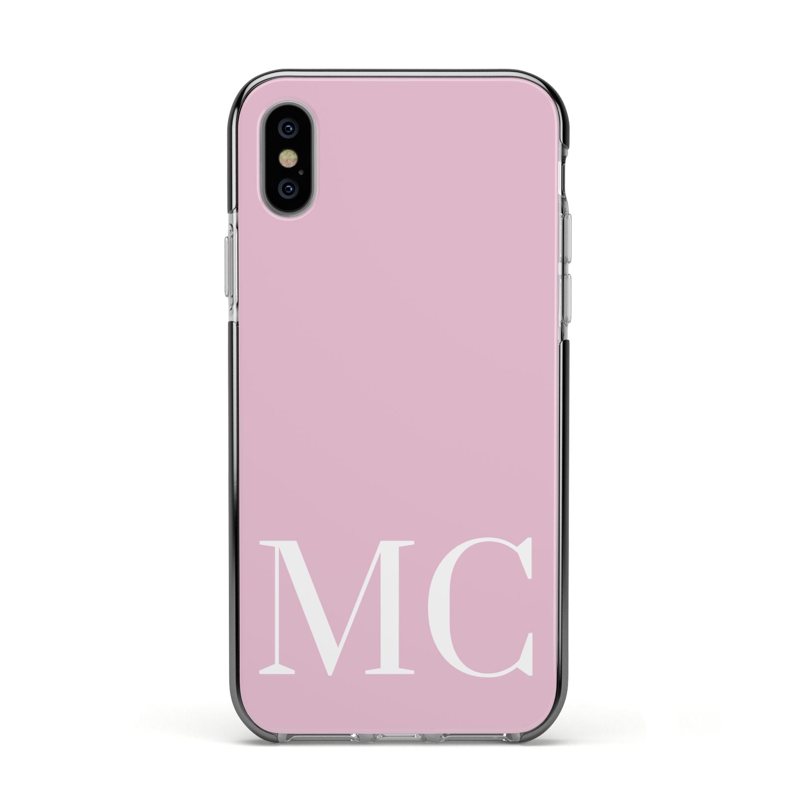 Initials Personalised 2 Apple iPhone Xs Impact Case Black Edge on Silver Phone