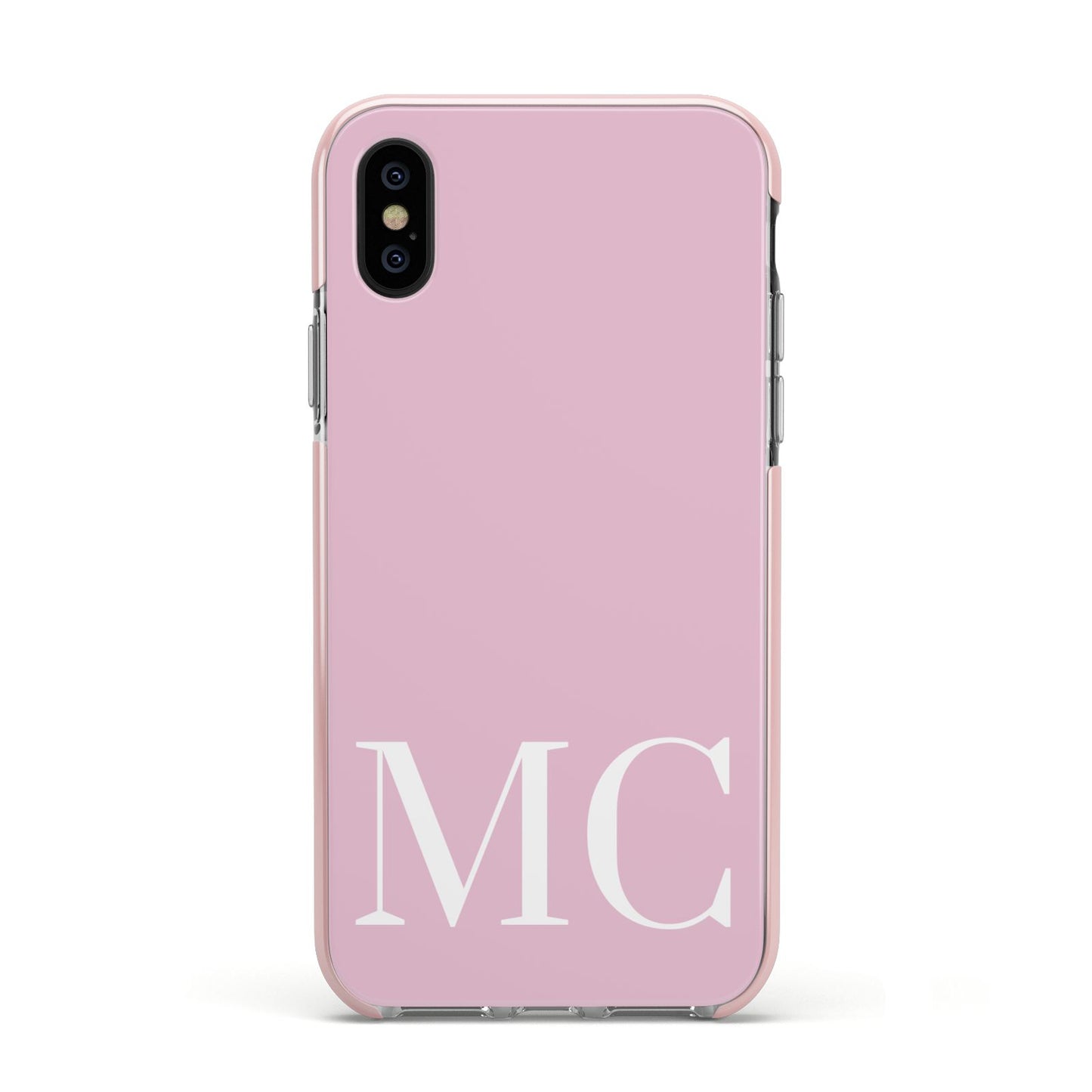 Initials Personalised 2 Apple iPhone Xs Impact Case Pink Edge on Black Phone