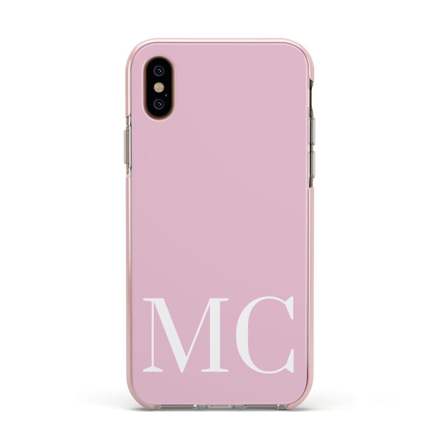 Initials Personalised 2 Apple iPhone Xs Impact Case Pink Edge on Gold Phone