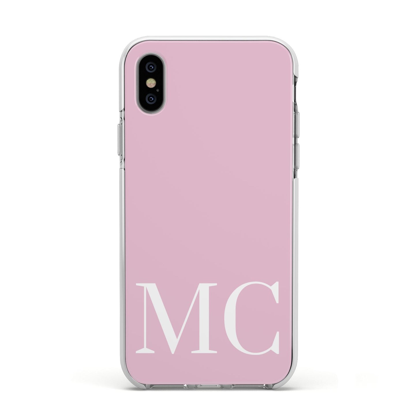 Initials Personalised 2 Apple iPhone Xs Impact Case White Edge on Silver Phone