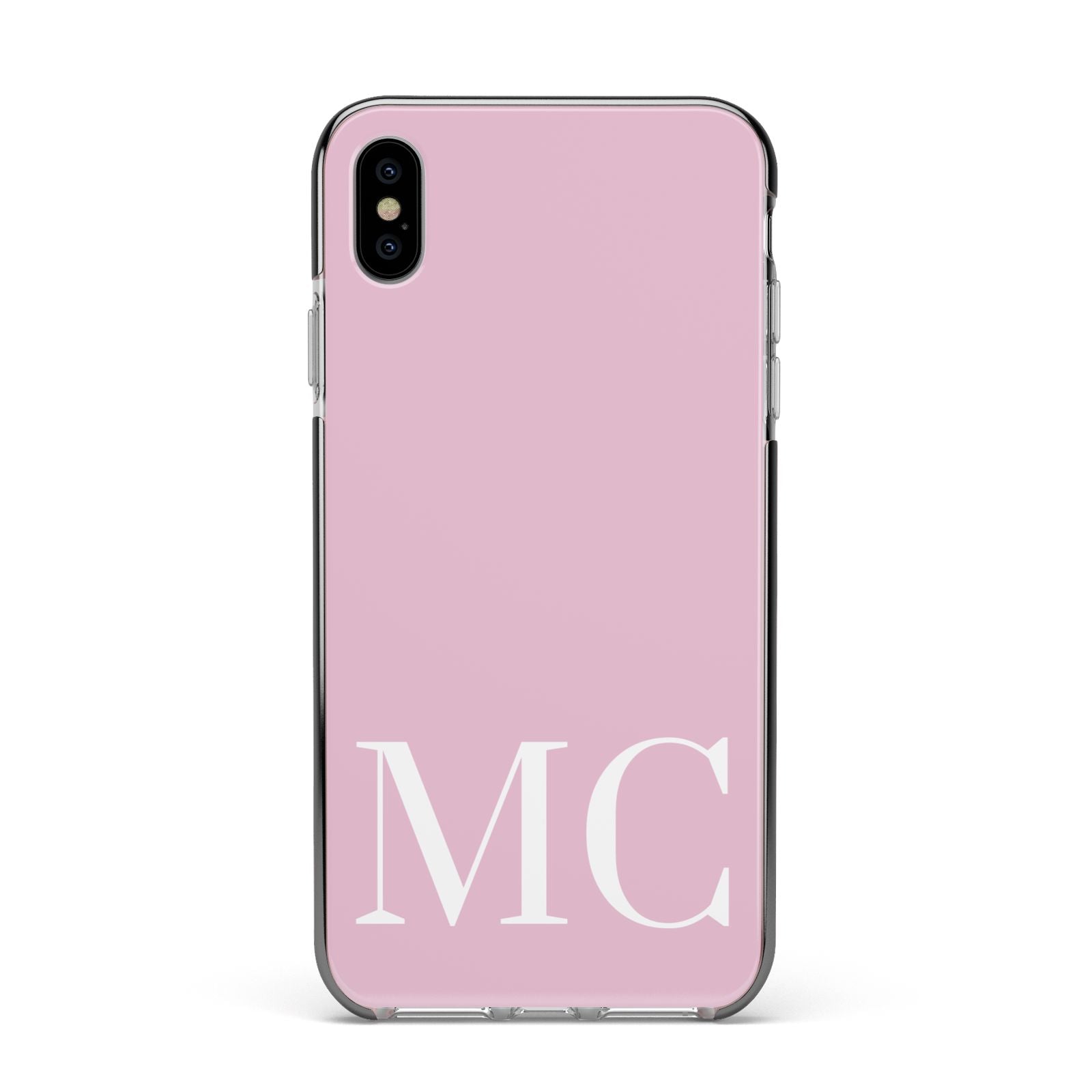 Initials Personalised 2 Apple iPhone Xs Max Impact Case Black Edge on Silver Phone