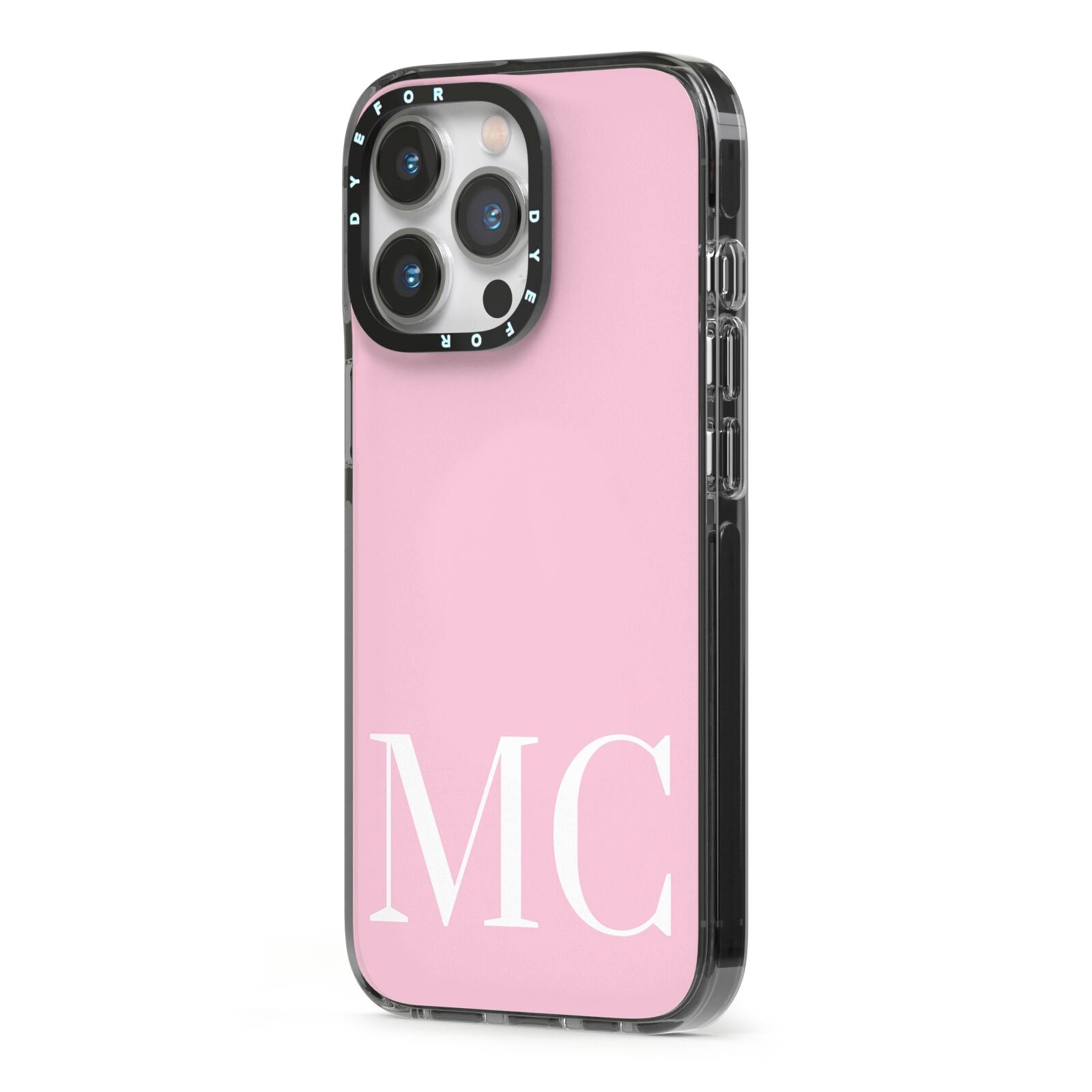 Initials Personalised 2 iPhone 13 Pro Black Impact Case Side Angle on Silver phone