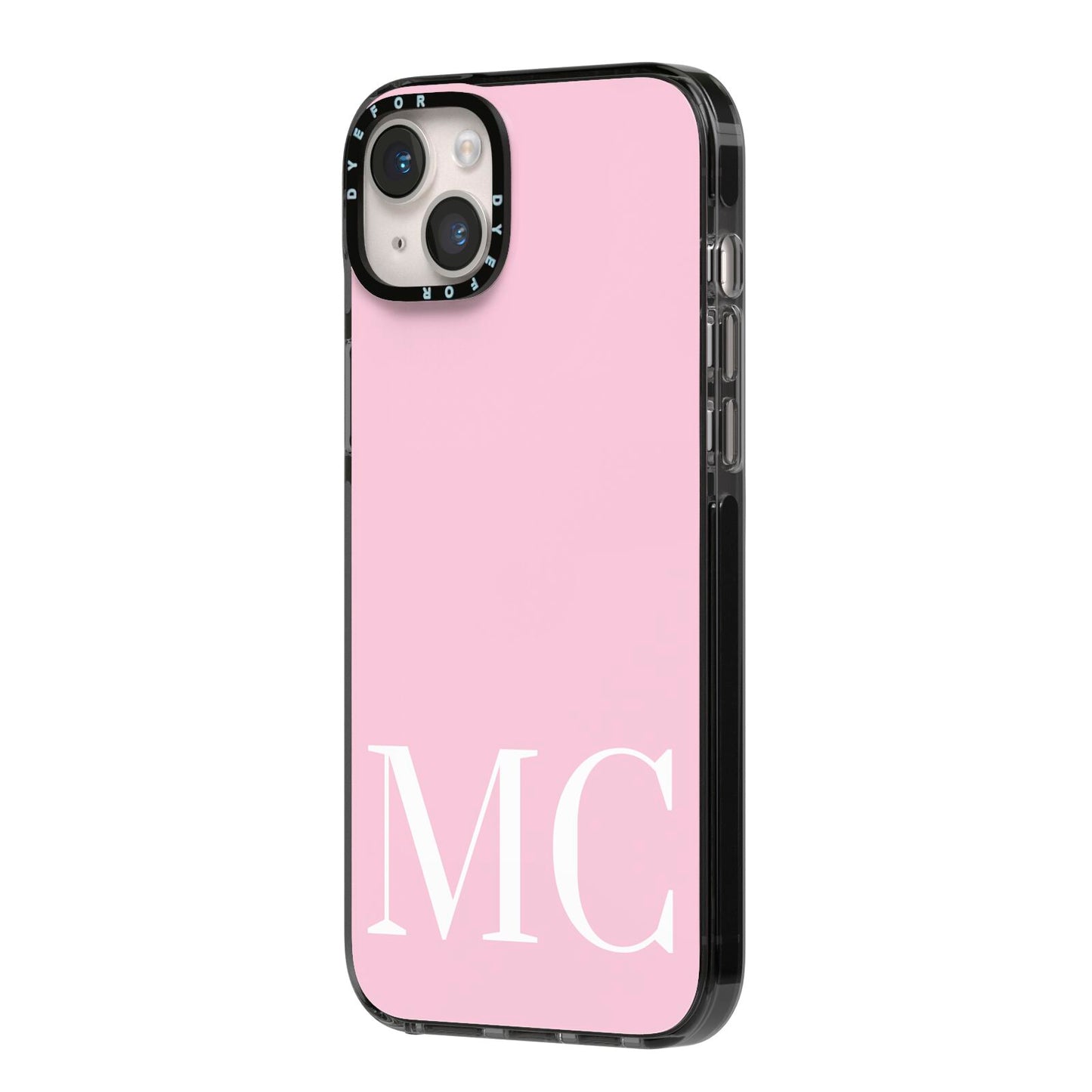 Initials Personalised 2 iPhone 14 Plus Black Impact Case Side Angle on Silver phone