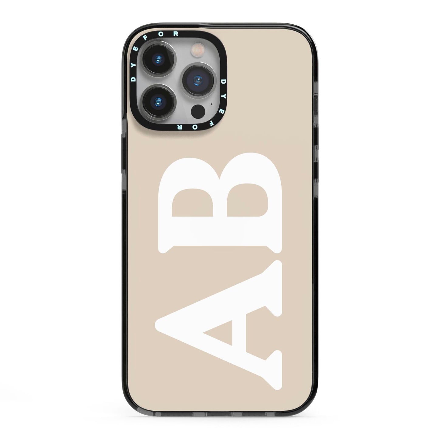 Initials iPhone 13 Pro Max Black Impact Case on Silver phone