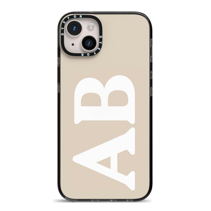 Initials iPhone 14 Plus Black Impact Case on Silver phone