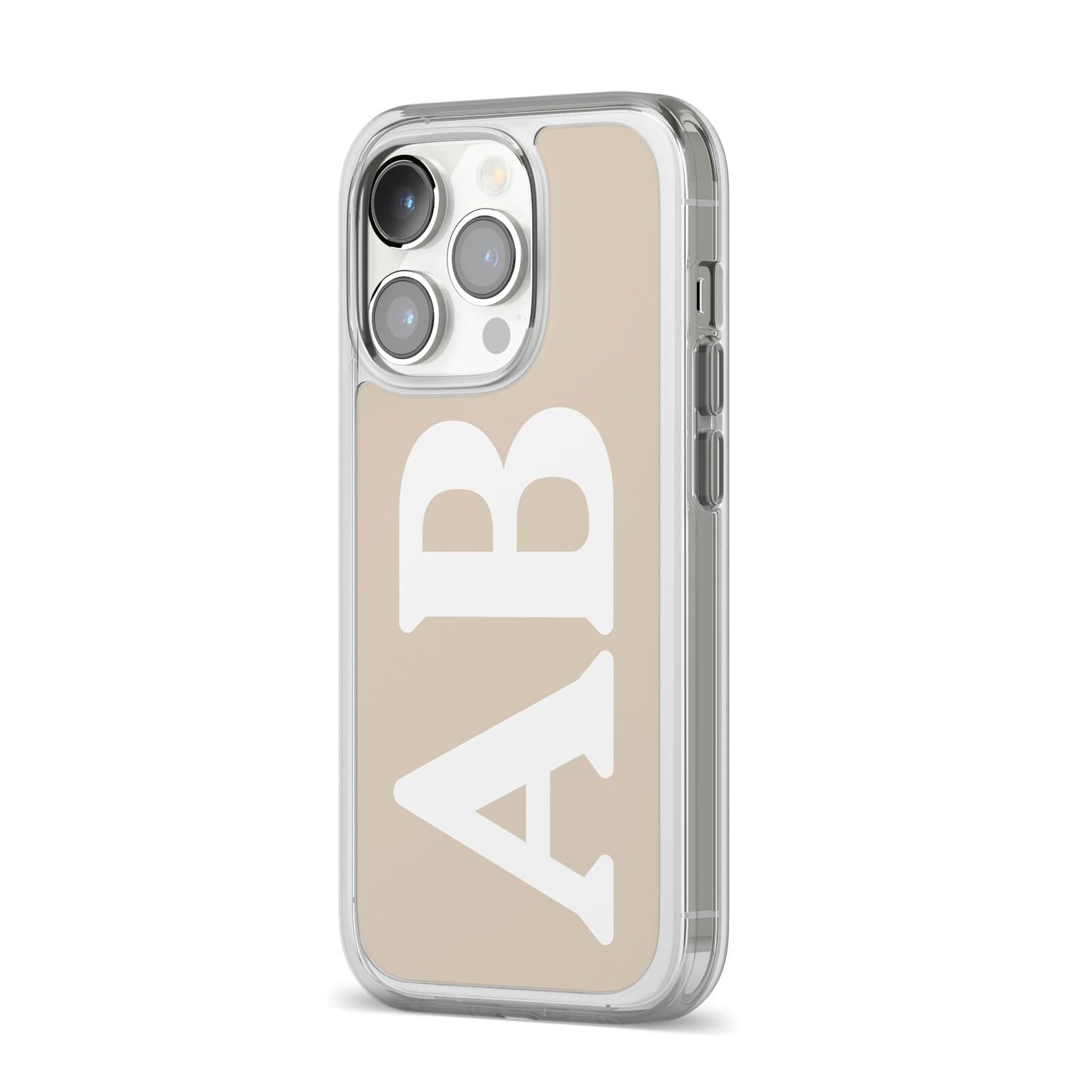 Initials iPhone 14 Pro Clear Tough Case Silver Angled Image