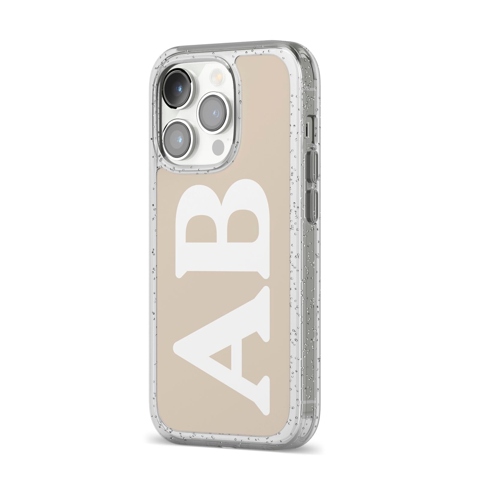 Initials iPhone 14 Pro Glitter Tough Case Silver Angled Image