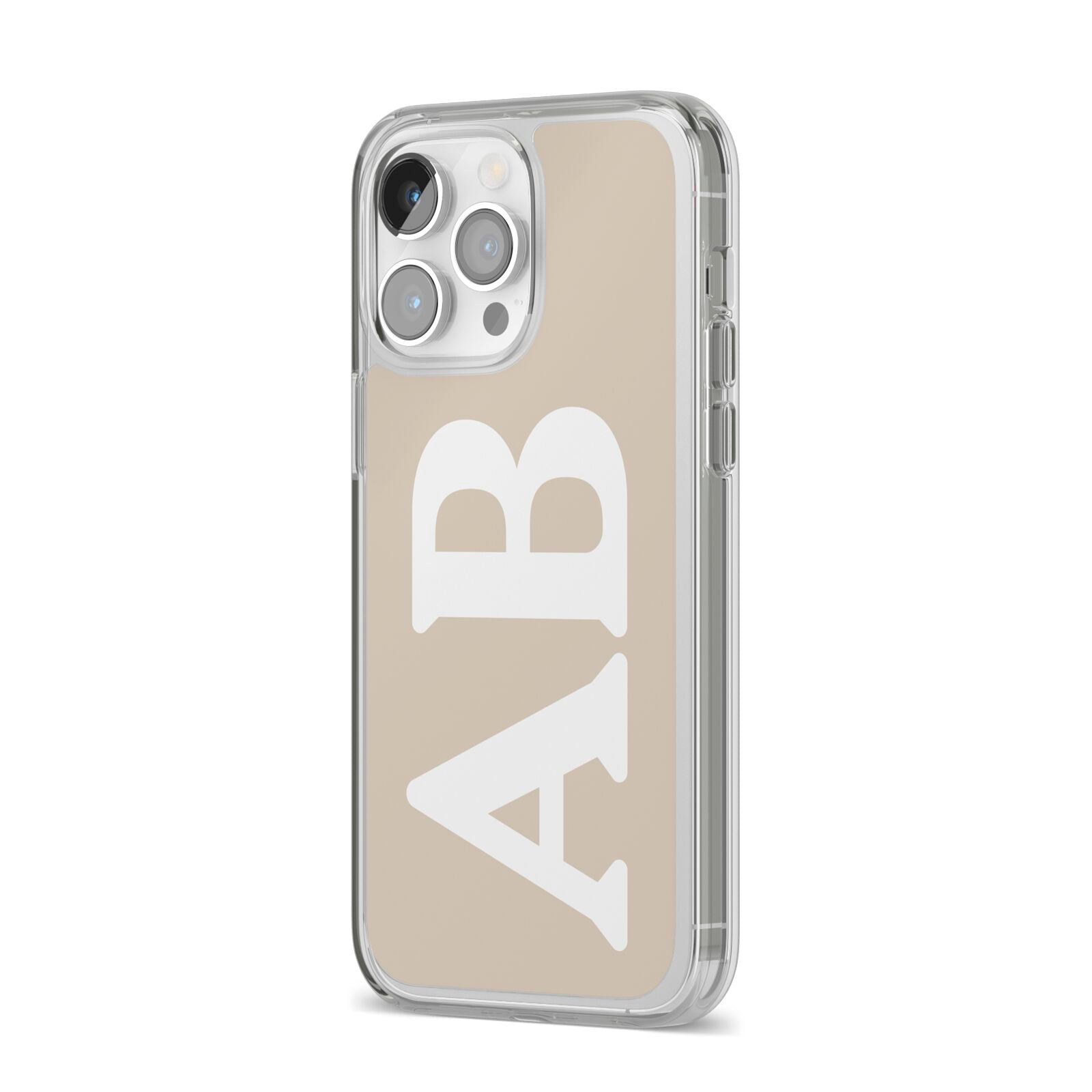 Initials iPhone 14 Pro Max Clear Tough Case Silver Angled Image