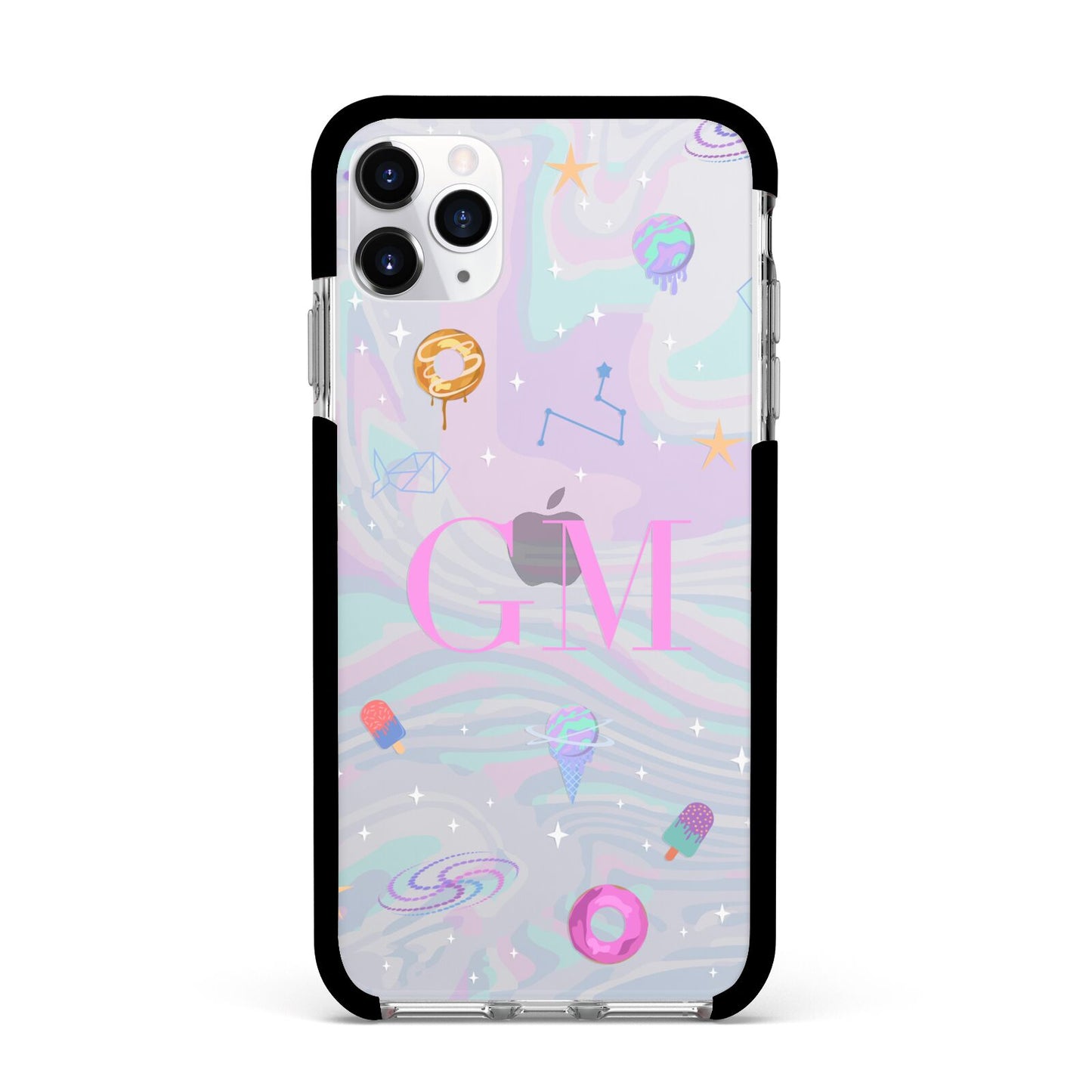 Inky Galactic Scene Personalised Initials Apple iPhone 11 Pro Max in Silver with Black Impact Case