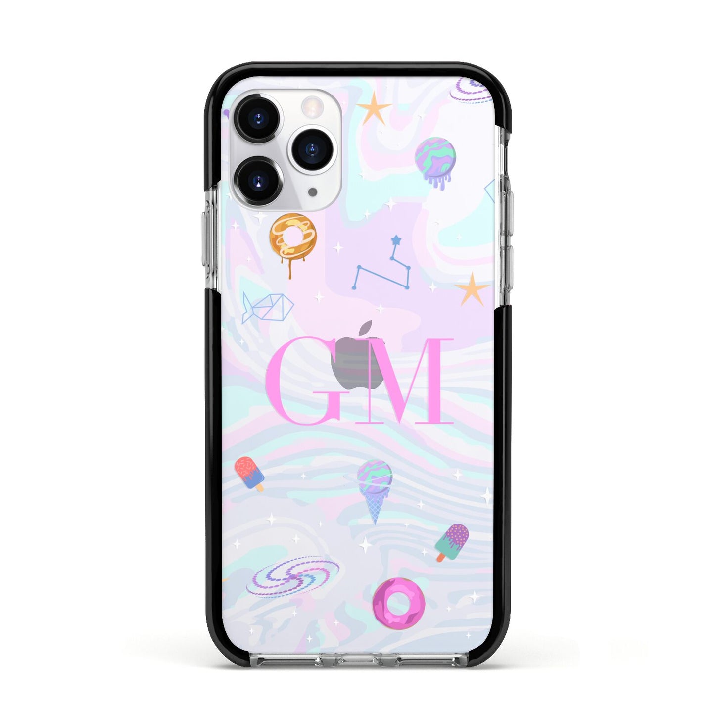 Inky Galactic Scene Personalised Initials Apple iPhone 11 Pro in Silver with Black Impact Case