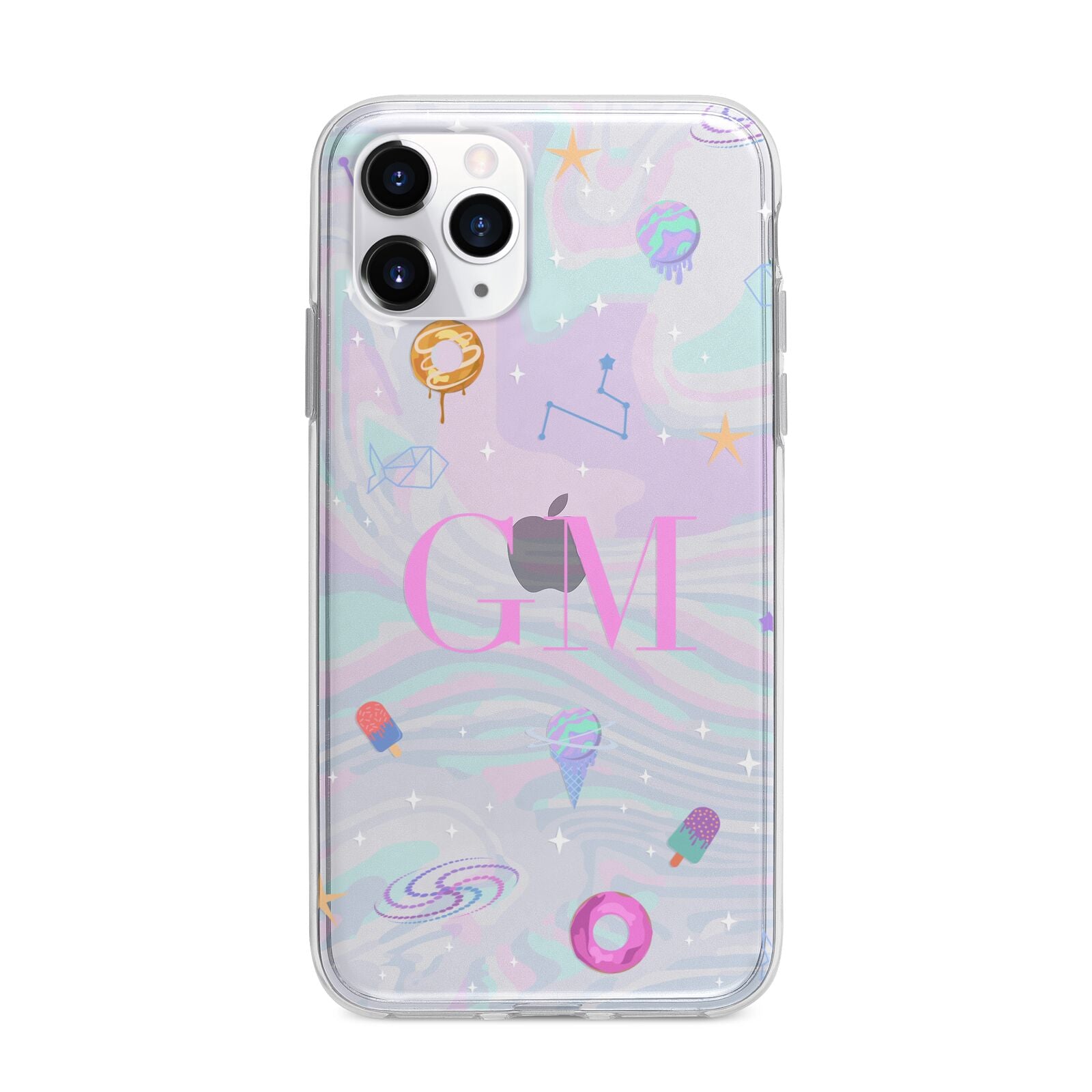 Inky Galactic Scene Personalised Initials Apple iPhone 11 Pro in Silver with Bumper Case