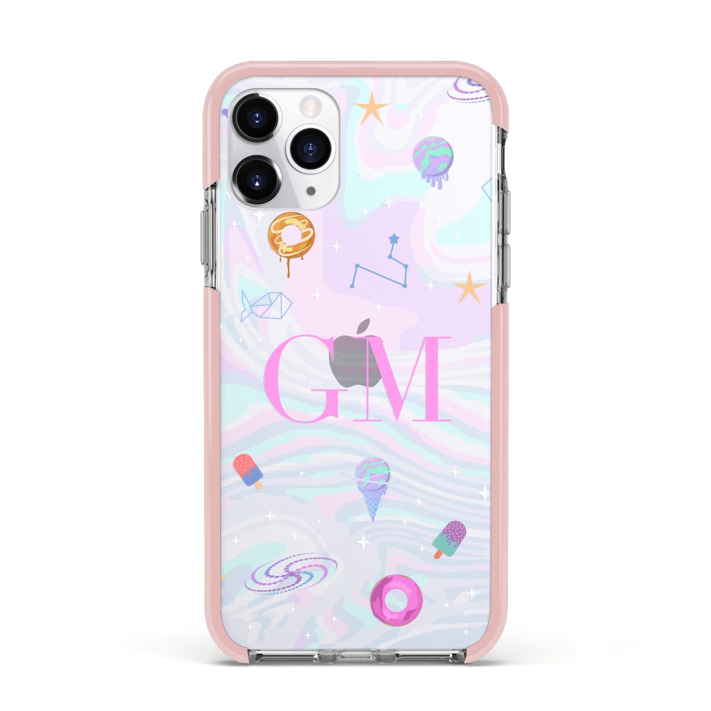 Inky Galactic Scene Personalised Initials Apple iPhone 11 Pro in Silver with Pink Impact Case