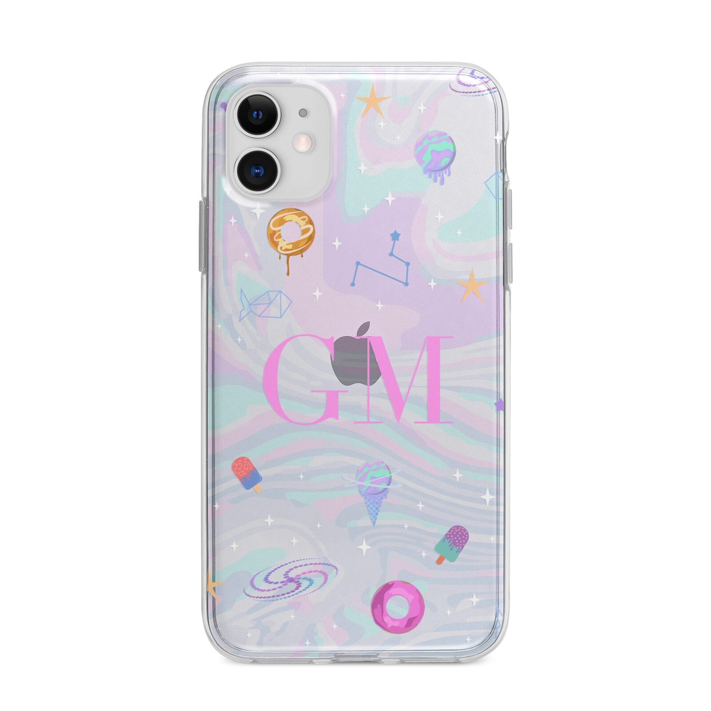 Inky Galactic Scene Personalised Initials Apple iPhone 11 in White with Bumper Case