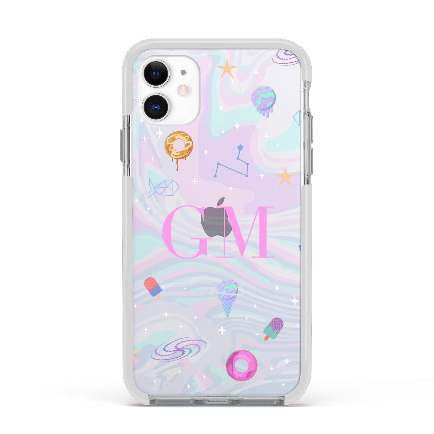 Inky Galactic Scene Personalised Initials Apple iPhone 11 in White with White Impact Case
