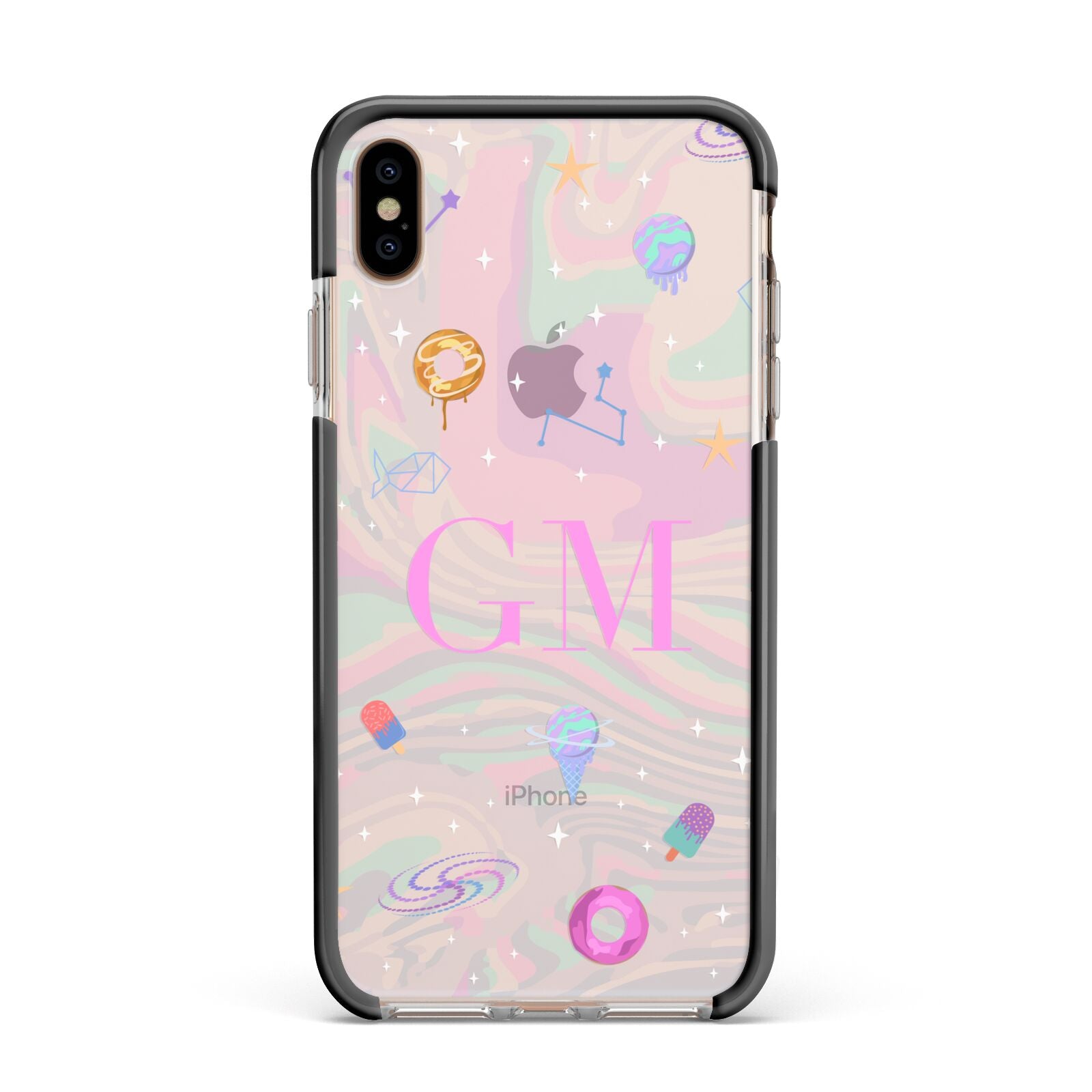 Inky Galactic Scene Personalised Initials Apple iPhone Xs Max Impact Case Black Edge on Gold Phone